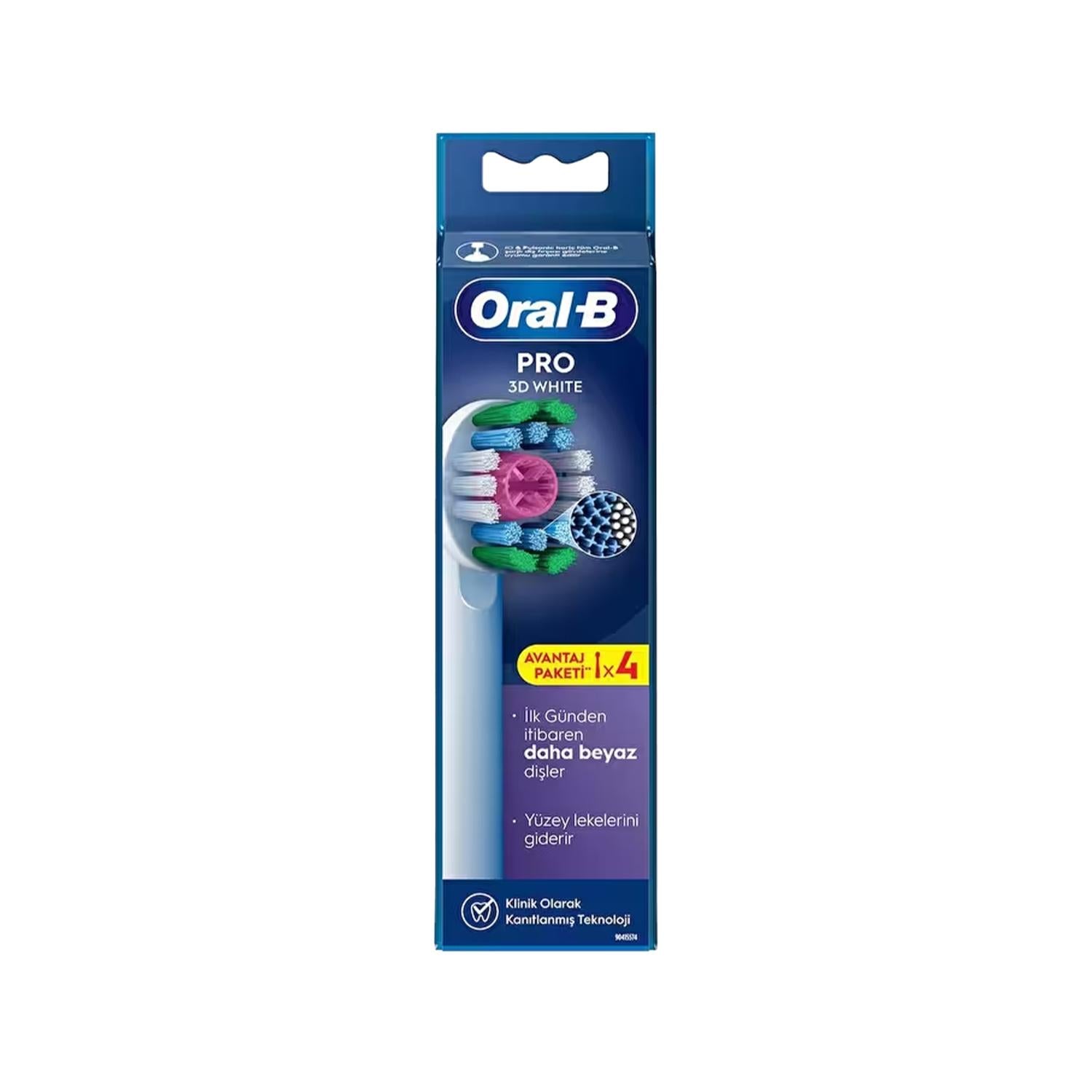 Oral-B Pro 3D White X-Filament Replacement Toothbrush Heads (4 Pack) - Compatible with Oral-B Electric Toothbrush Handles