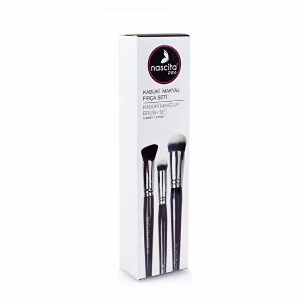Nascita Pro Kabuki Makeup Brush Set - 3 Piece Taklon Brush Kit for Flawless Foundation & Concealer Application