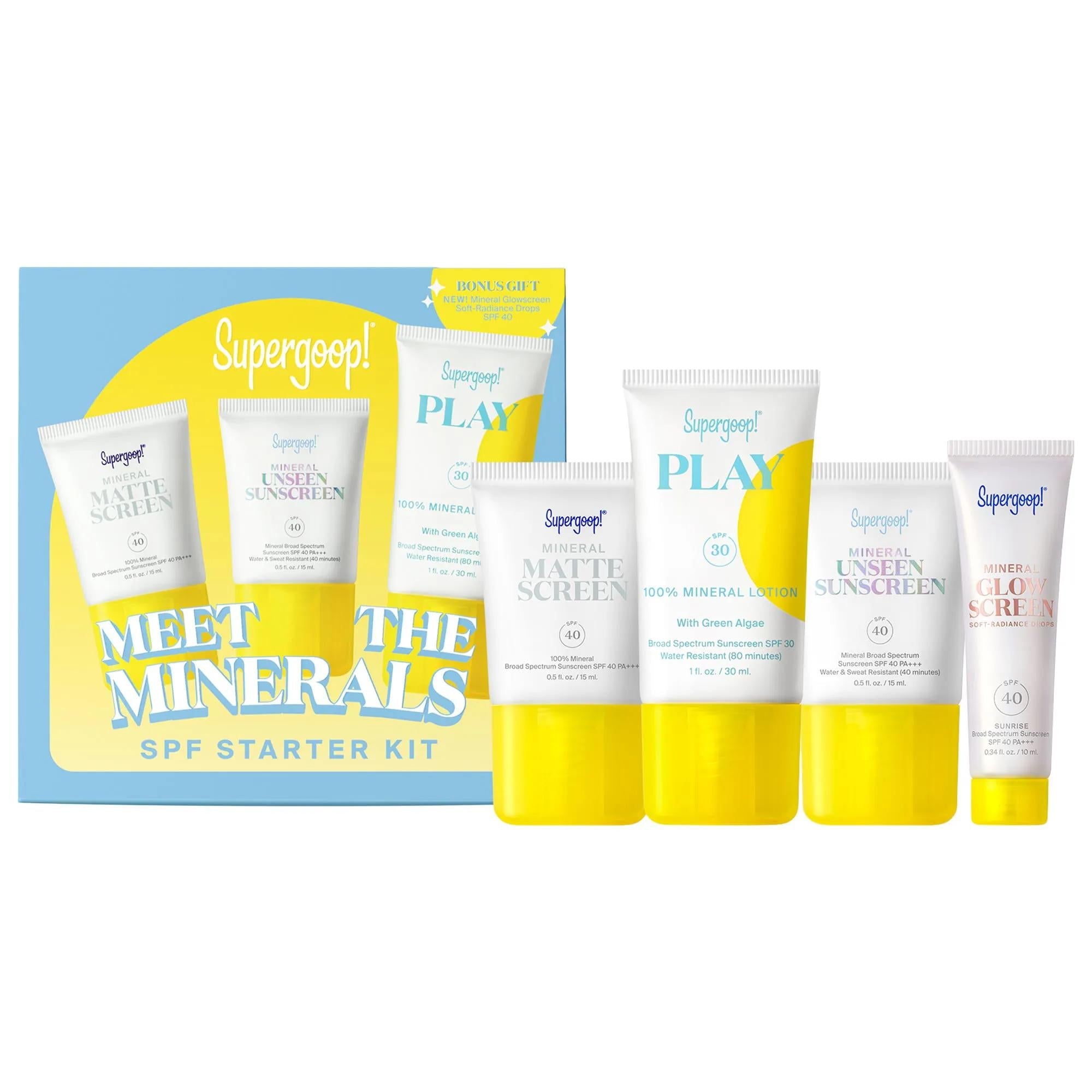 Supergoop. Meet the Minerals SPF Starter Kit: Broad Spectrum Mineral Sunscreen for Sensitive Skin, SPF 30 & 40, Clean & Cruelty-Free, Enhance Radiance & Blur Pores