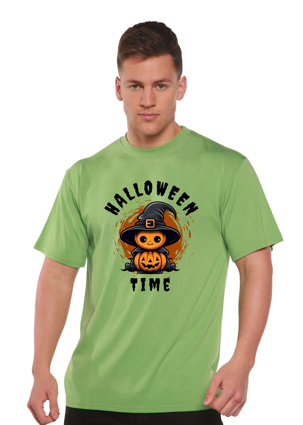 Spun Bamboo Halloween Time Unisex Bamboo Viscose/Organic Cotton Short Sleeve Graphic T-Shirt — detail close-up