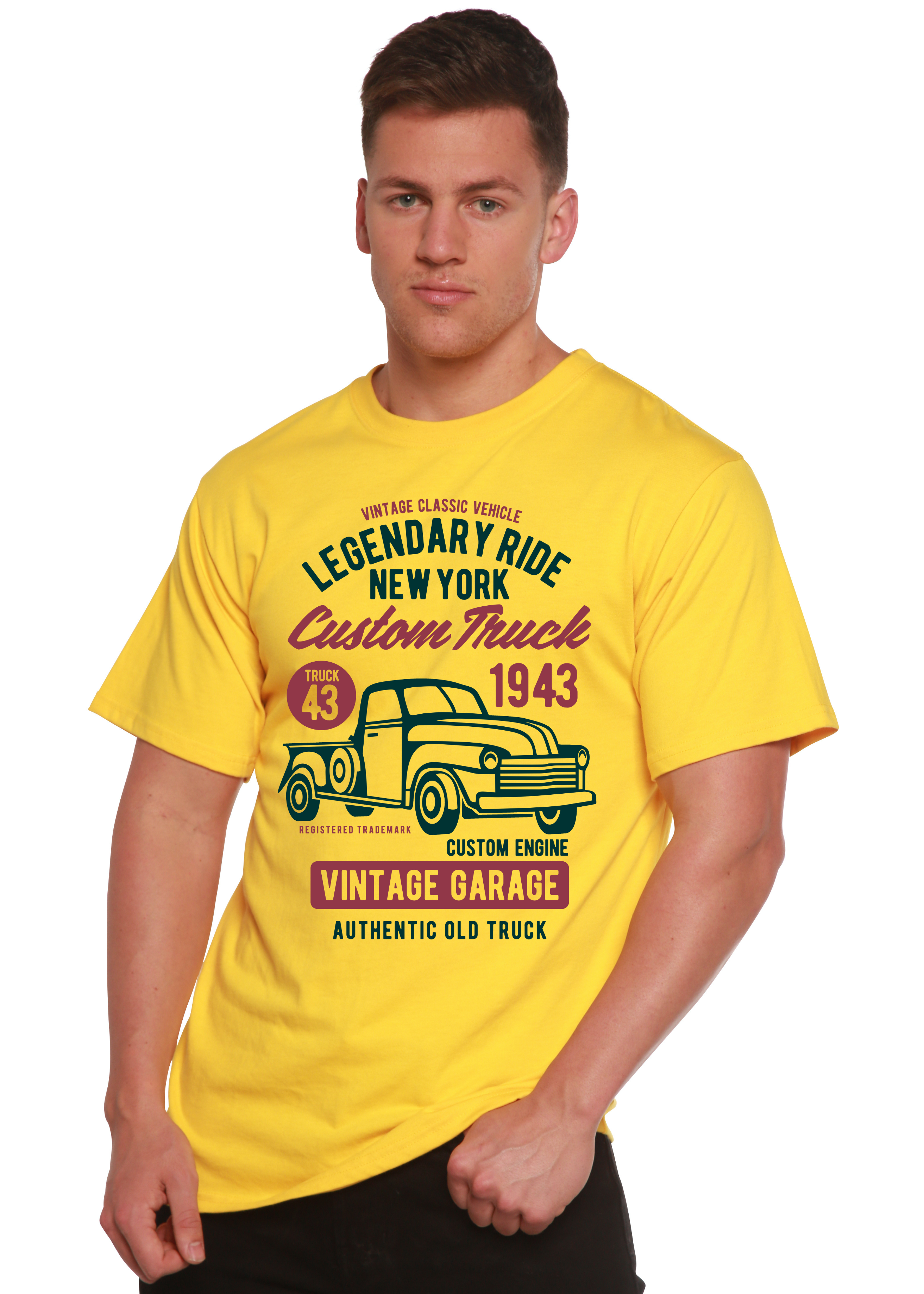 Spun Bamboo Legendary Ride Custom Truck Men's Bamboo Viscose/Organic Cotton Short Sleeve Graphic T-Shirt — side view