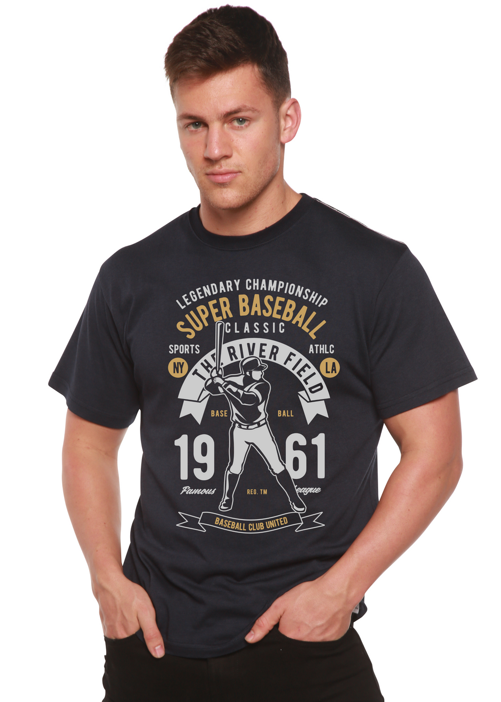 Spun Bamboo Super Baseball Spun Bamboo® Men's Bamboo Viscose/Organic Cotton Short Sleeve Graphic T-Shirt — detail close-up