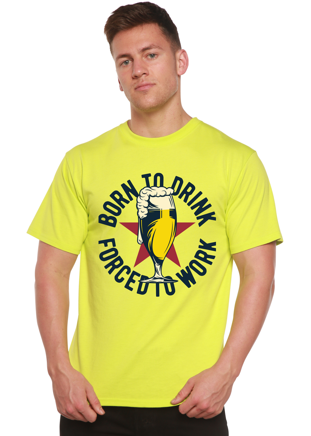 Spun Bamboo Born to Drink Men's Bamboo Viscose/Organic Cotton Short Sleeve Graphic T-Shirt — side view