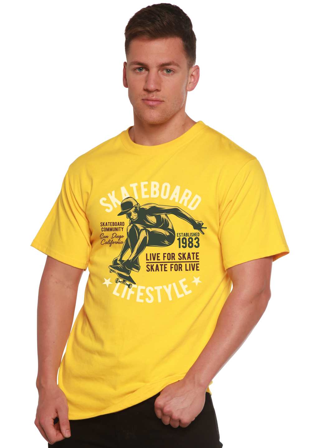 Spun Bamboo Skateboard Lifestyle Men's Bamboo Viscose/Organic Cotton Short Sleeve Graphic T-Shirt — lifestyle context