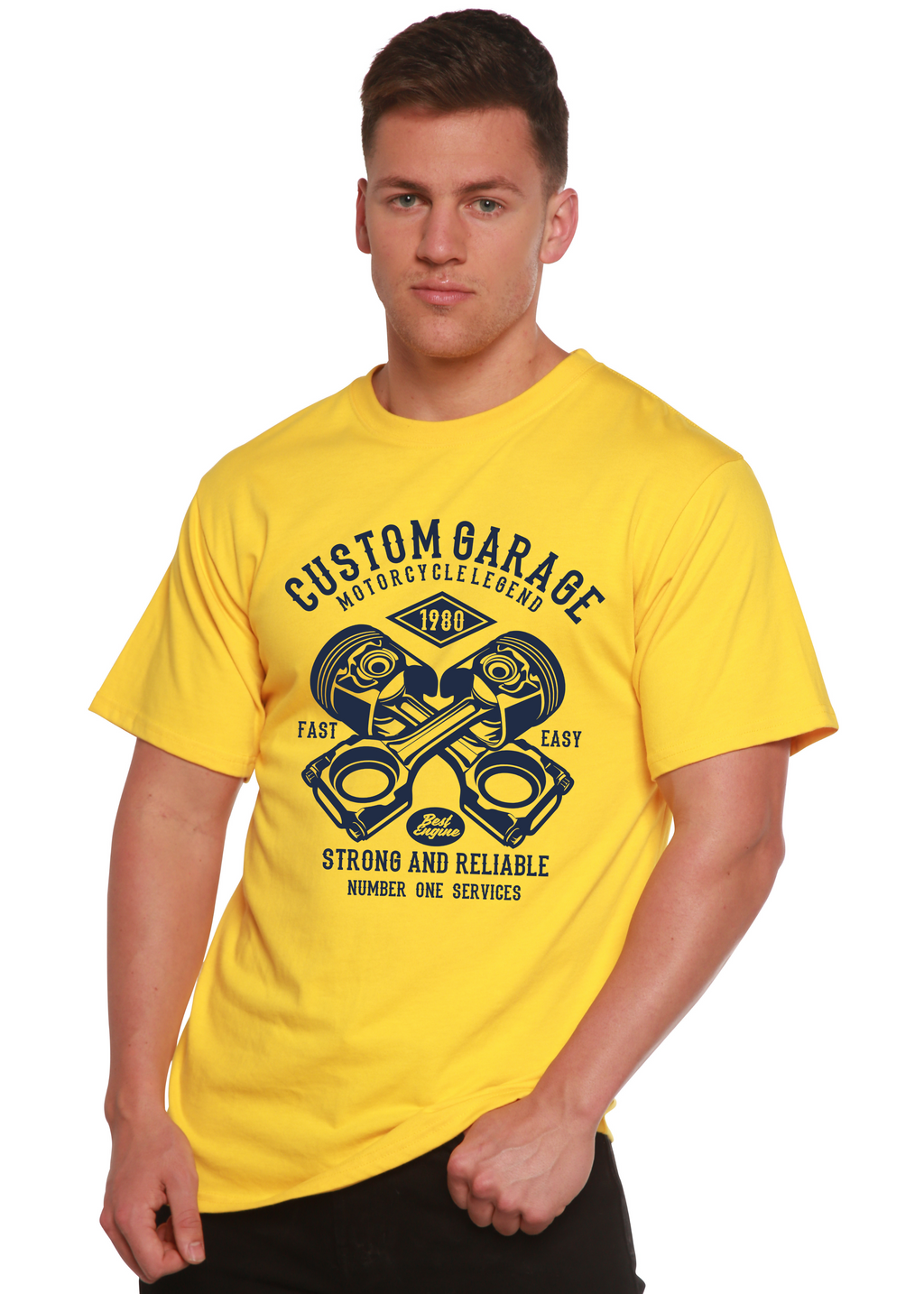 Spun Bamboo Custom Garage Men's Bamboo Viscose/Organic Cotton Short Sleeve Graphic T-Shirt — lifestyle context