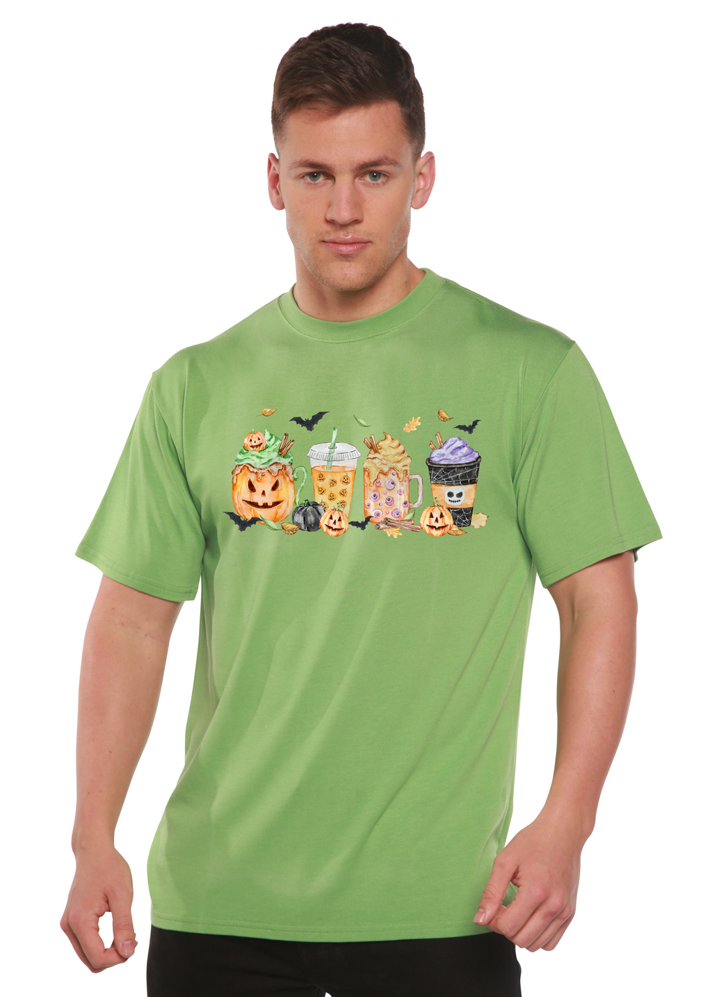 Spun Bamboo Happy Halloween Men's Bamboo Viscose/Organic Cotton Short Sleeve Graphic T-Shirt — in-use photo
