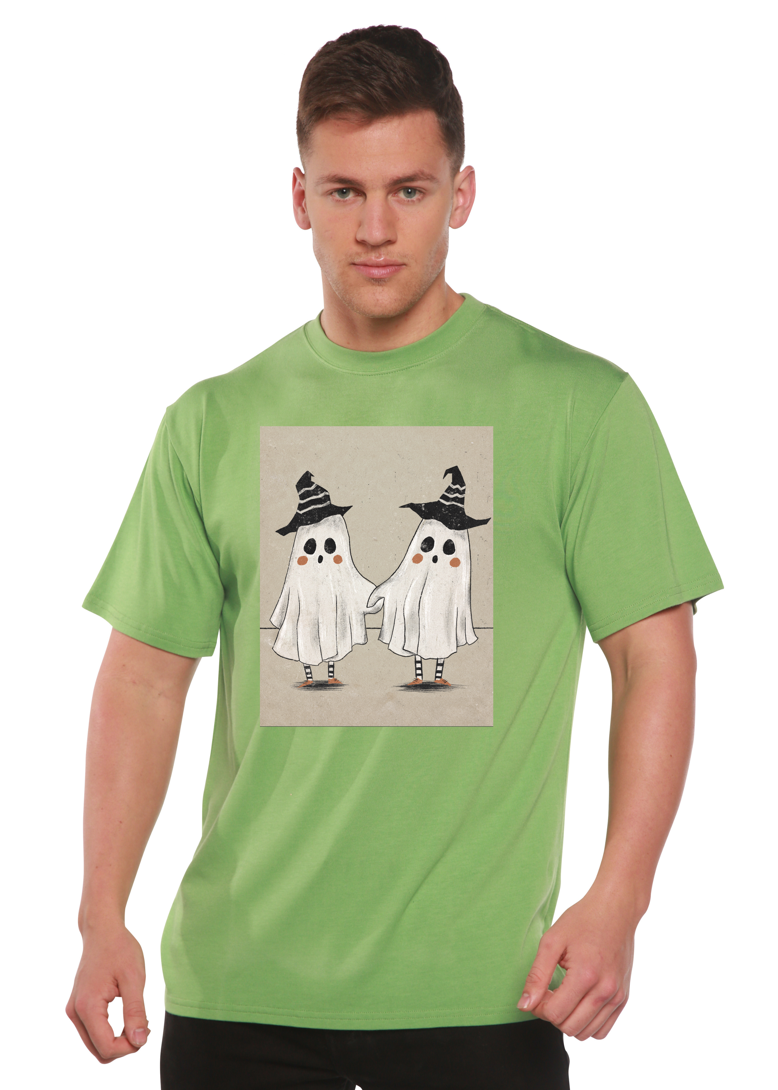 Spun Bamboo Cute Ghost Men's Bamboo Viscose/Organic Cotton Short Sleeve Graphic T-Shirt — in-use photo