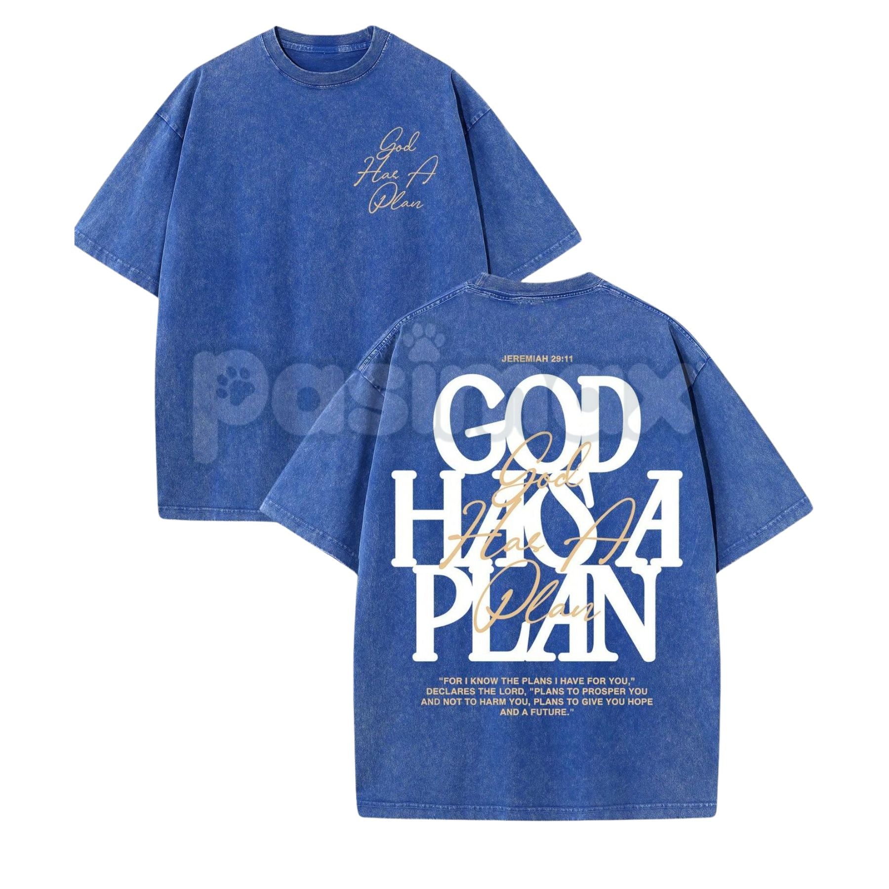 Pasimax "God Has A Plan" Double Sided T-Shirt – Retro Washed Christian Letter Print, 230 GSM Cotton — in-use photo