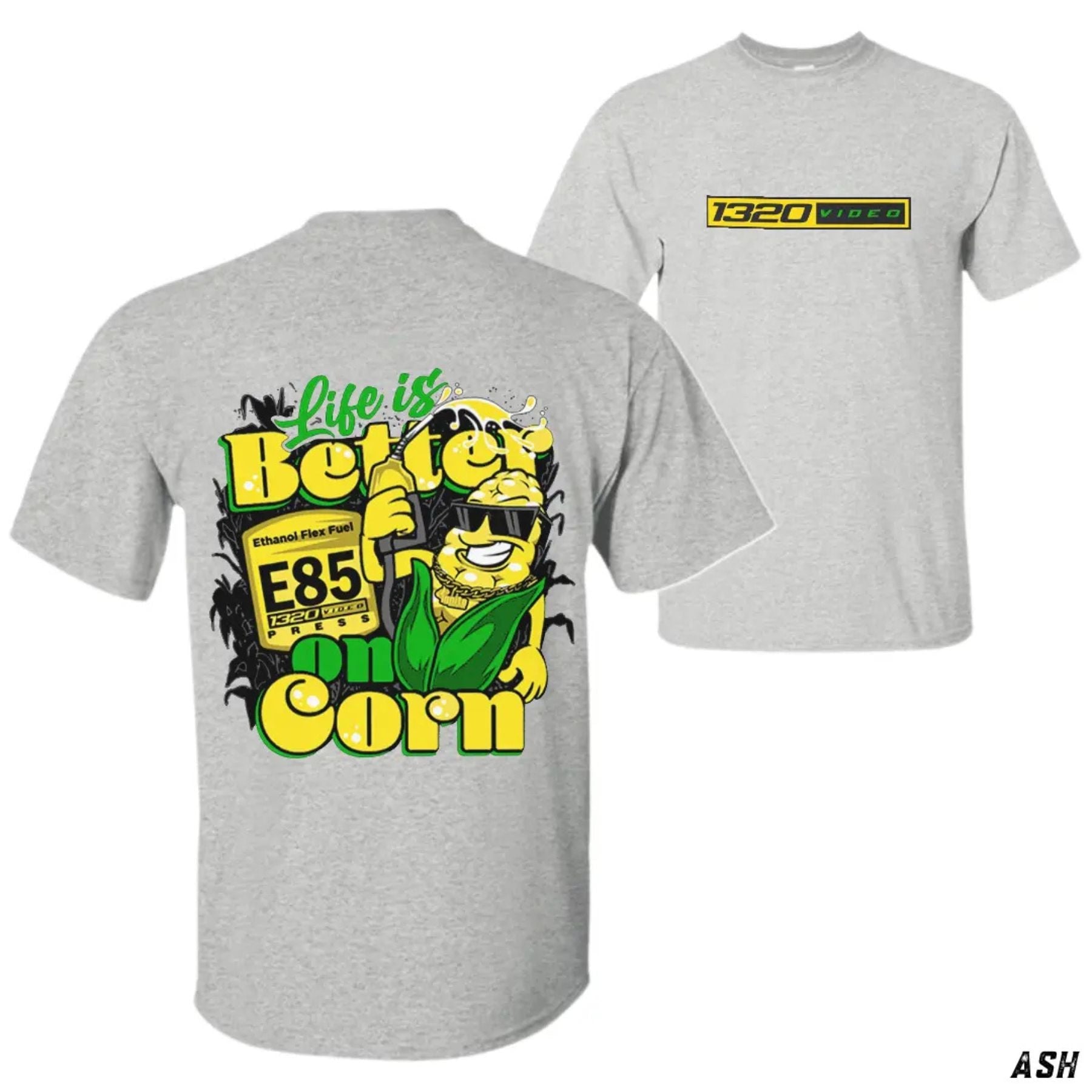 Pasimax 1320 Video "Corn Fuel" T-Shirt - Fun E85 Ethanol Graphic Tee, Street Racing Apparel — in-use photo