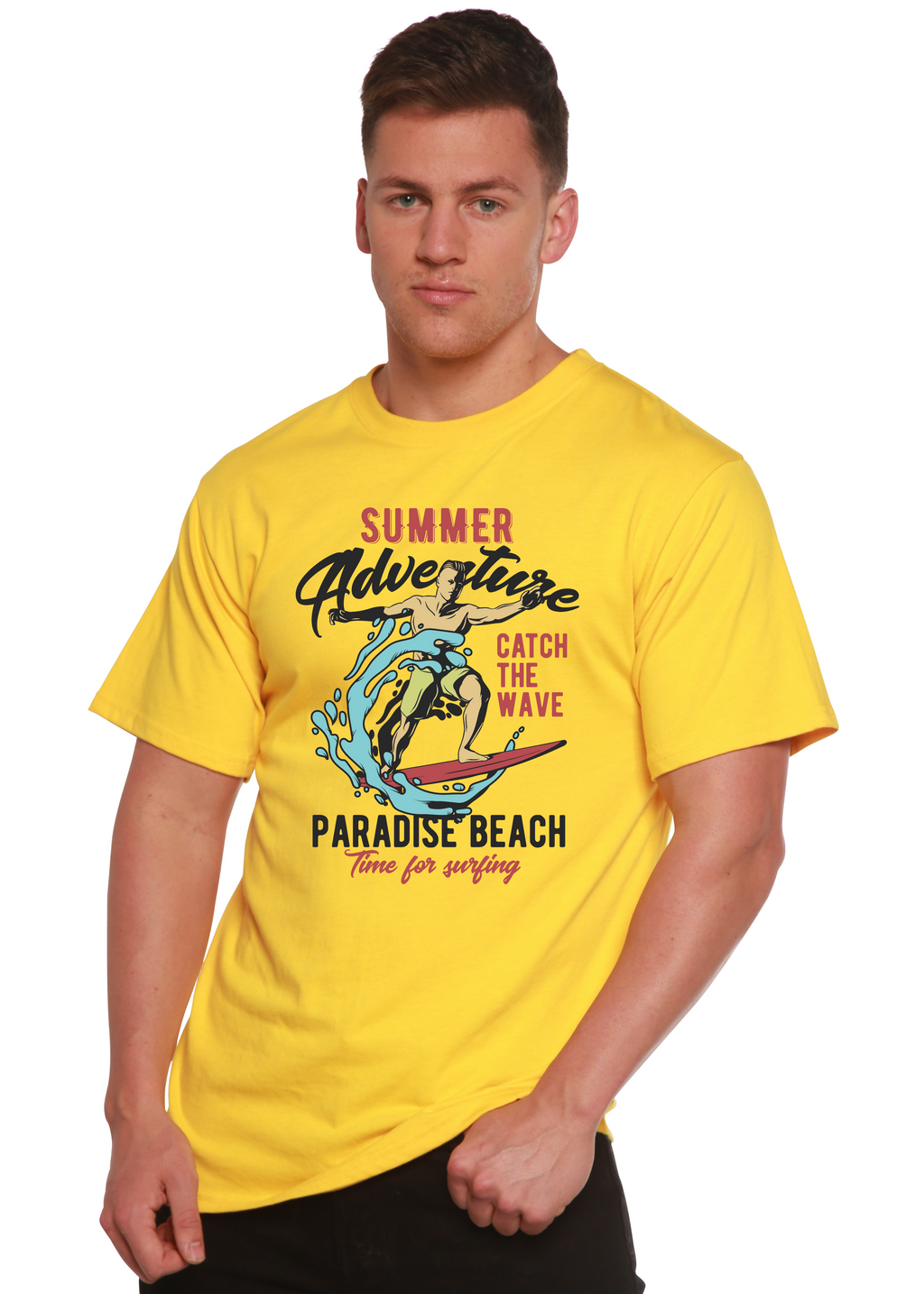Spun Bamboo Catch The Wave Men's Bamboo Viscose/Organic Cotton Short Sleeve Graphic T-Shirt — in-use photo
