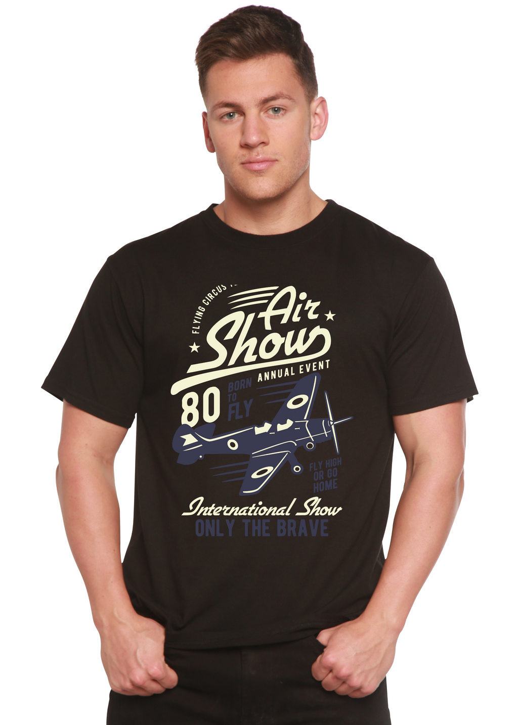 Spun Bamboo Air Show Men's Bamboo Viscose/Organic Cotton Short Sleeve Graphic T-Shirt — detail close-up