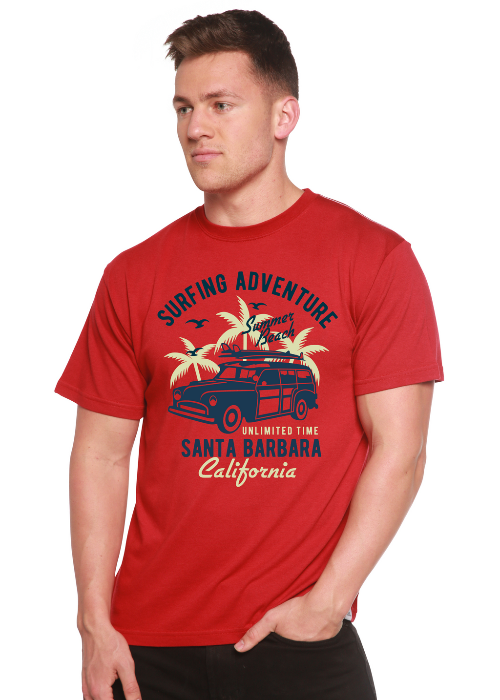 Spun Bamboo Surfing Adventure Spun Bamboo® Men's Bamboo Viscose/Organic Cotton Short Sleeve Graphic T-Shirt — in-use photo