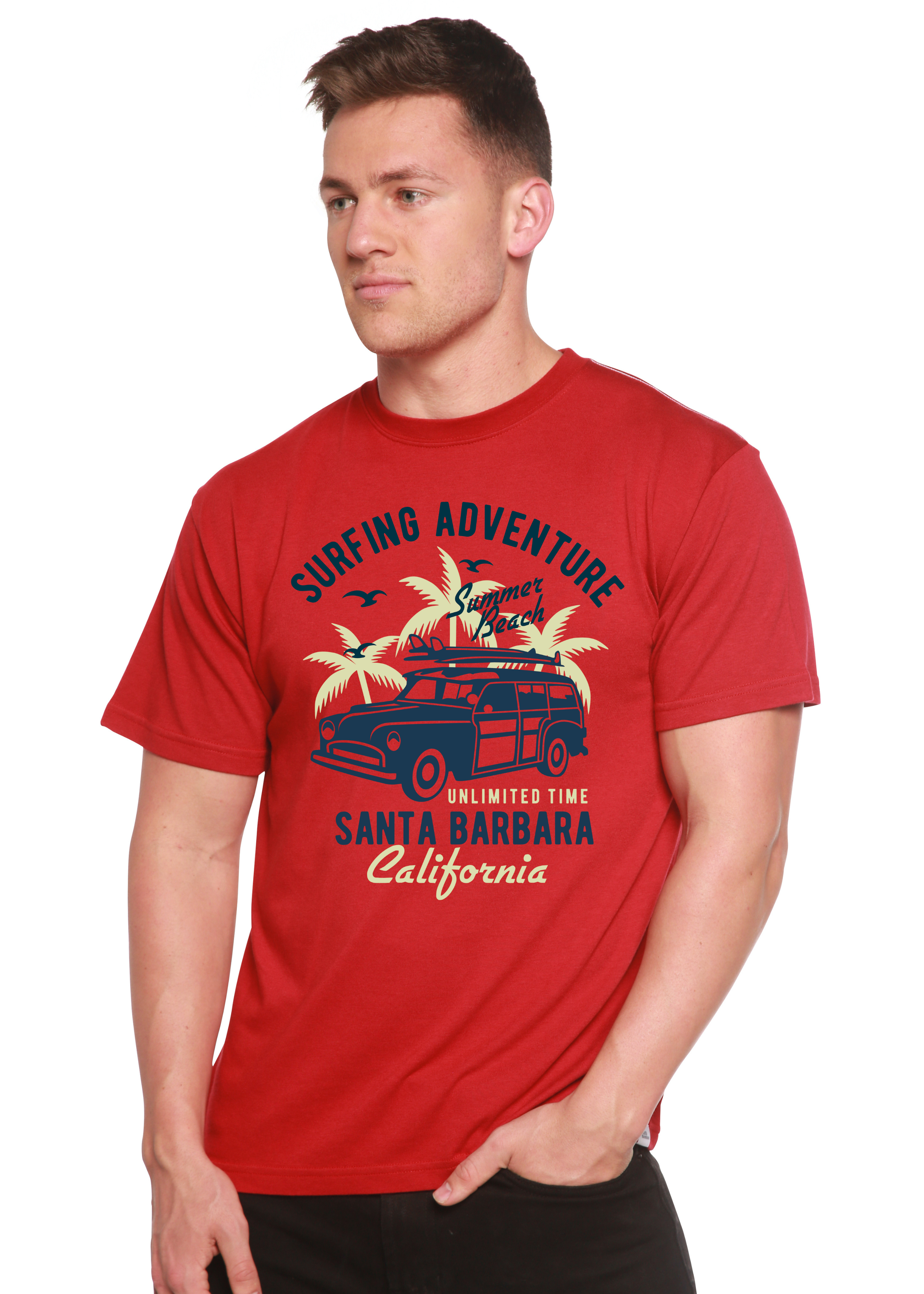 Spun Bamboo Surfing Adventure Spun Bamboo® Men's Bamboo Viscose/Organic Cotton Short Sleeve Graphic T-Shirt — in-use photo