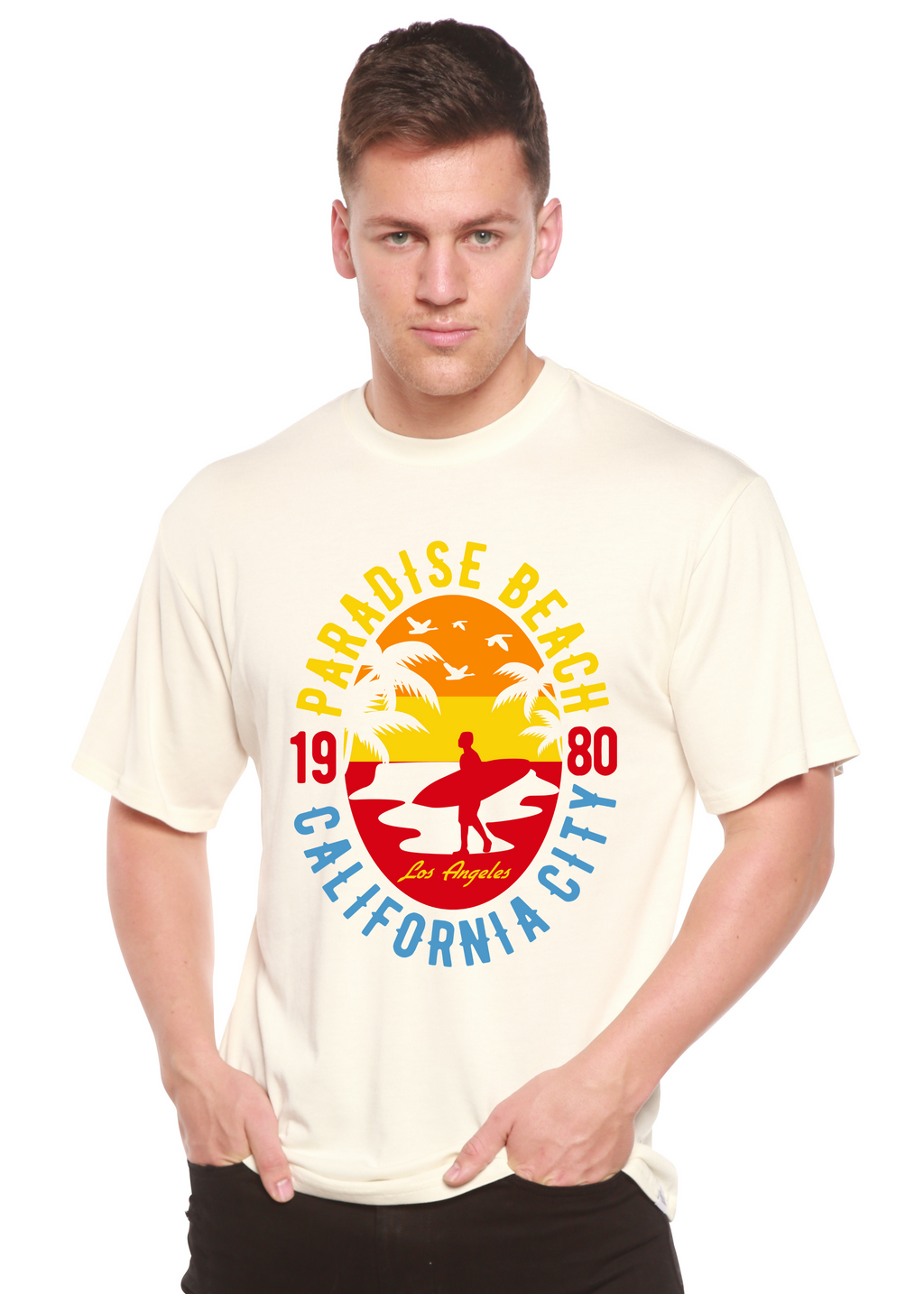 Spun Bamboo Sunshine Paradise Spun Bamboo® Men's Bamboo Viscose/Organic Cotton Short Sleeve Graphic T-Shirt — detail close-up