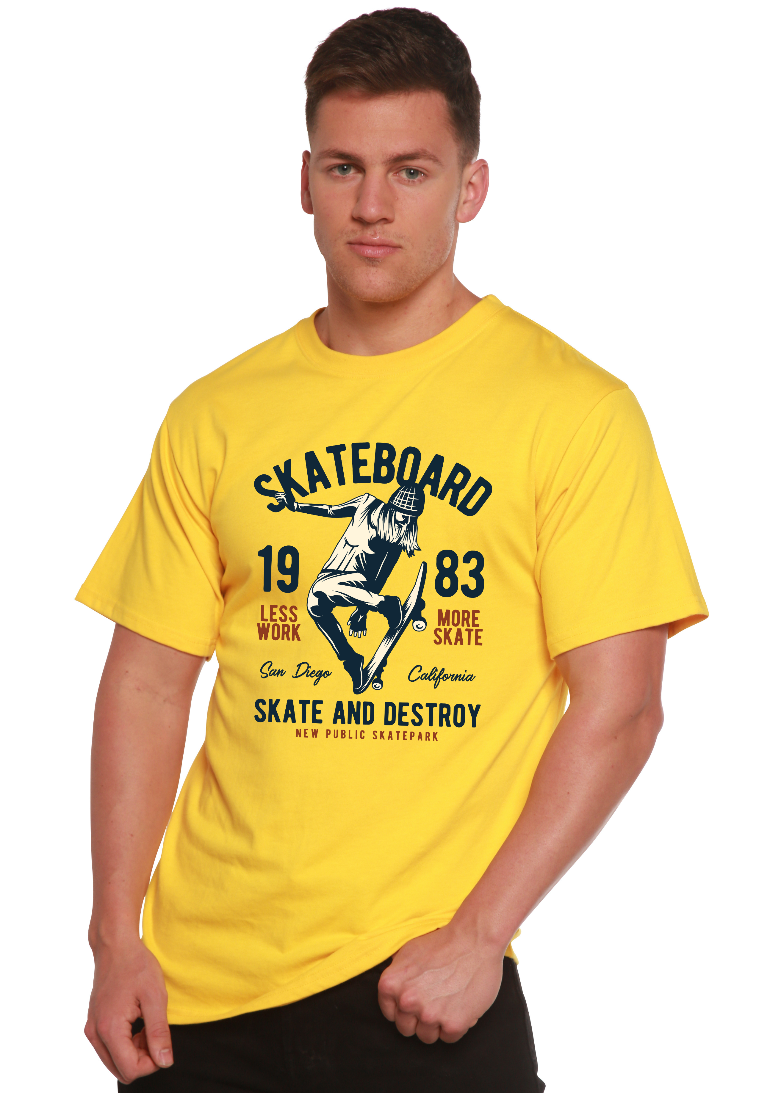 Spun Bamboo Skateboard 1983 Men's Bamboo Viscose/Organic Cotton Short Sleeve Graphic T-Shirt — in-use photo