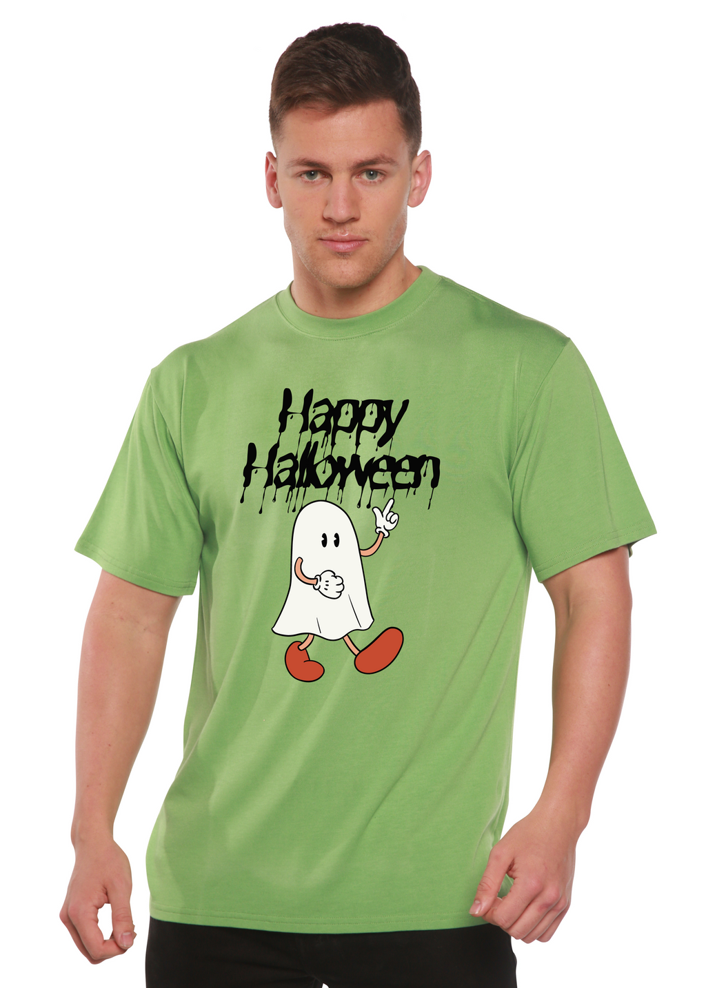 Spun Bamboo Happy Halloween Men's Bamboo Viscose/Organic Cotton Short Sleeve Graphic T-Shirt — side view
