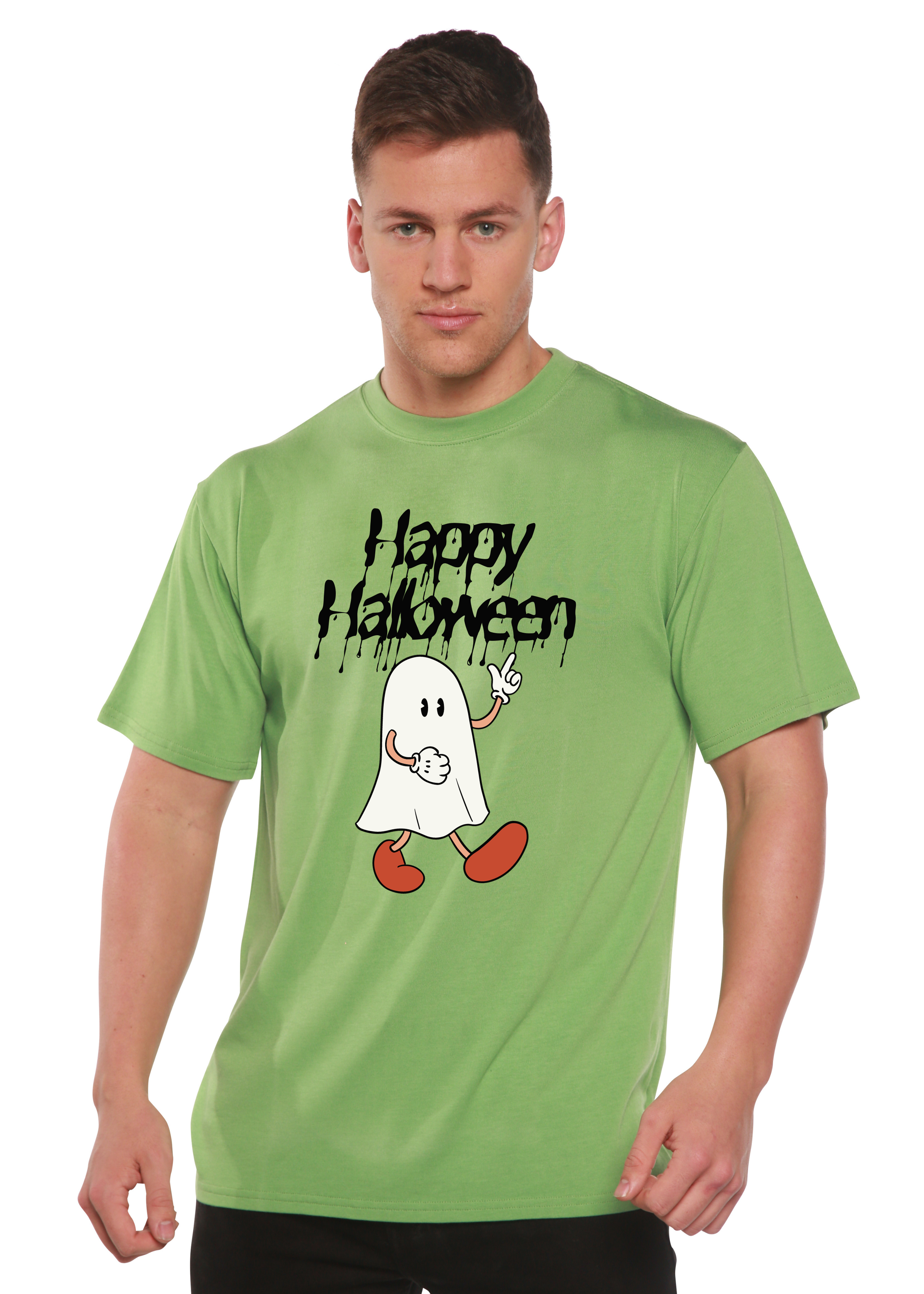 Spun Bamboo Happy Halloween Men's Bamboo Viscose/Organic Cotton Short Sleeve Graphic T-Shirt — side view