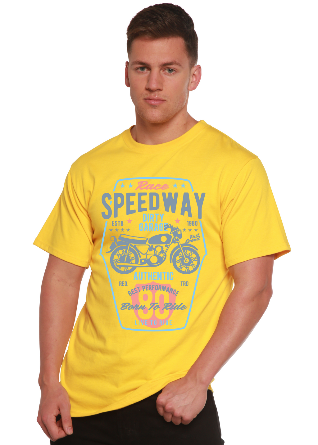 Spun Bamboo Speedway Motorcycle Spun Bamboo® Men's Bamboo Viscose/Organic Cotton Short Sleeve Graphic T-Shirt — in-use photo