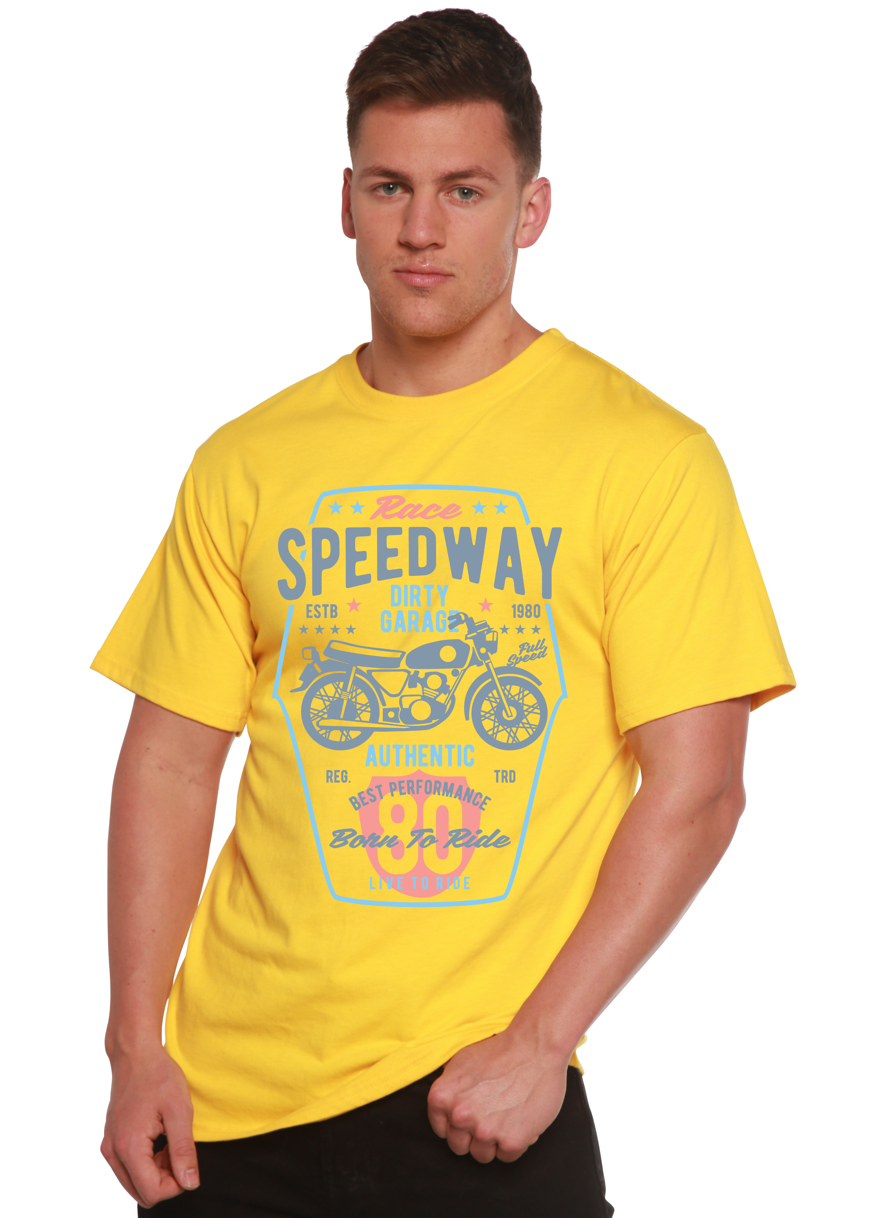 Spun Bamboo Speedway Motorcycle Spun Bamboo® Men's Bamboo Viscose/Organic Cotton Short Sleeve Graphic T-Shirt — in-use photo