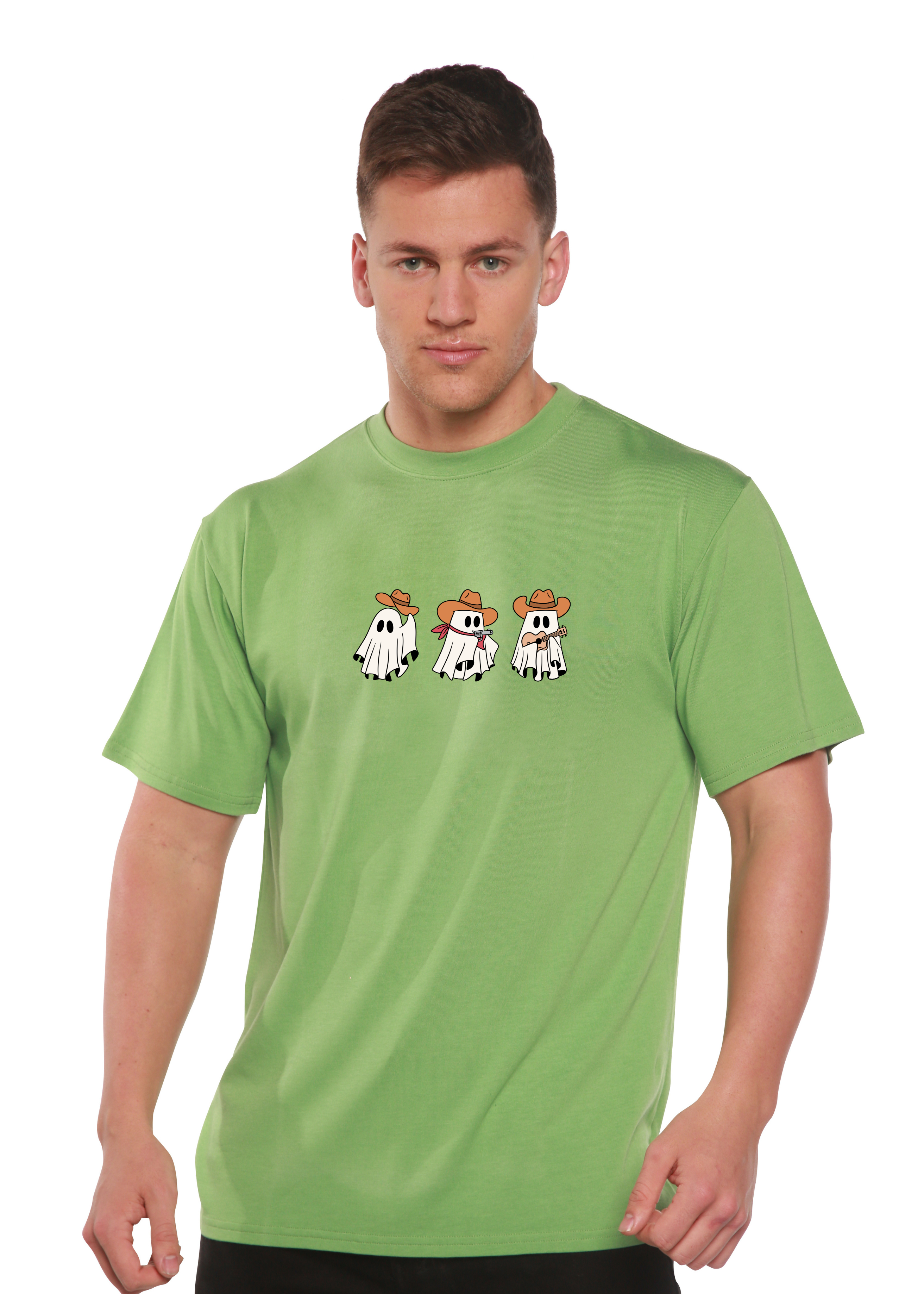Spun Bamboo Cowboy Ghosts Unisex Bamboo Viscose/Organic Cotton Short Sleeve Graphic T-Shirt — side view