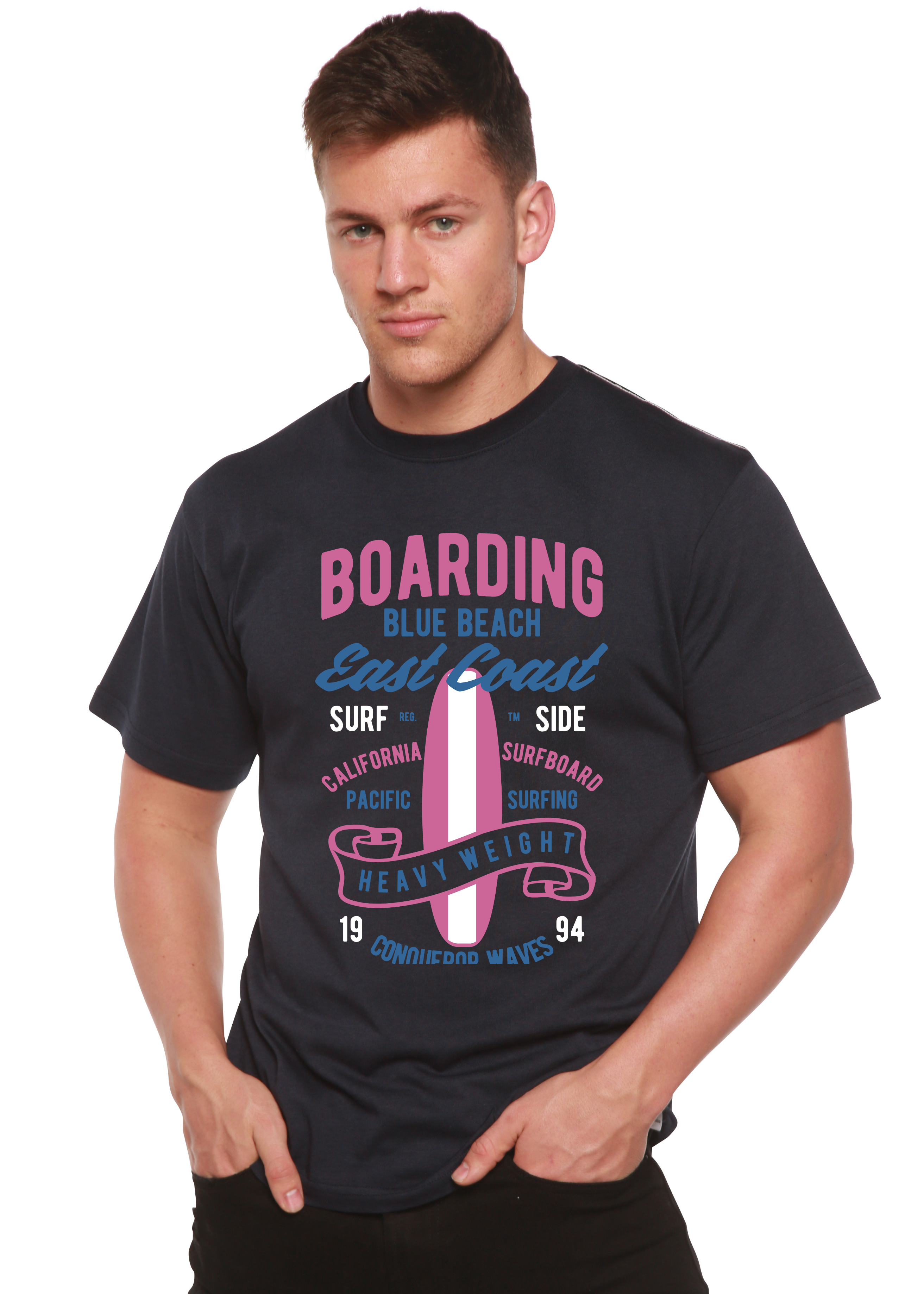 Boarding Blue Beach Men's Bamboo Viscose/Organic Cotton Short Sleeve Graphic T-Shirt — view 8