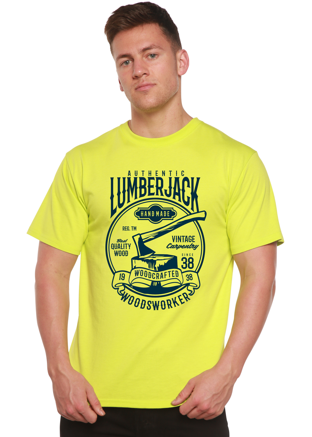 Spun Bamboo Authentic Lumberjack Men's Bamboo Viscose/Organic Cotton Short Sleeve Graphic T-Shirt — detail close-up