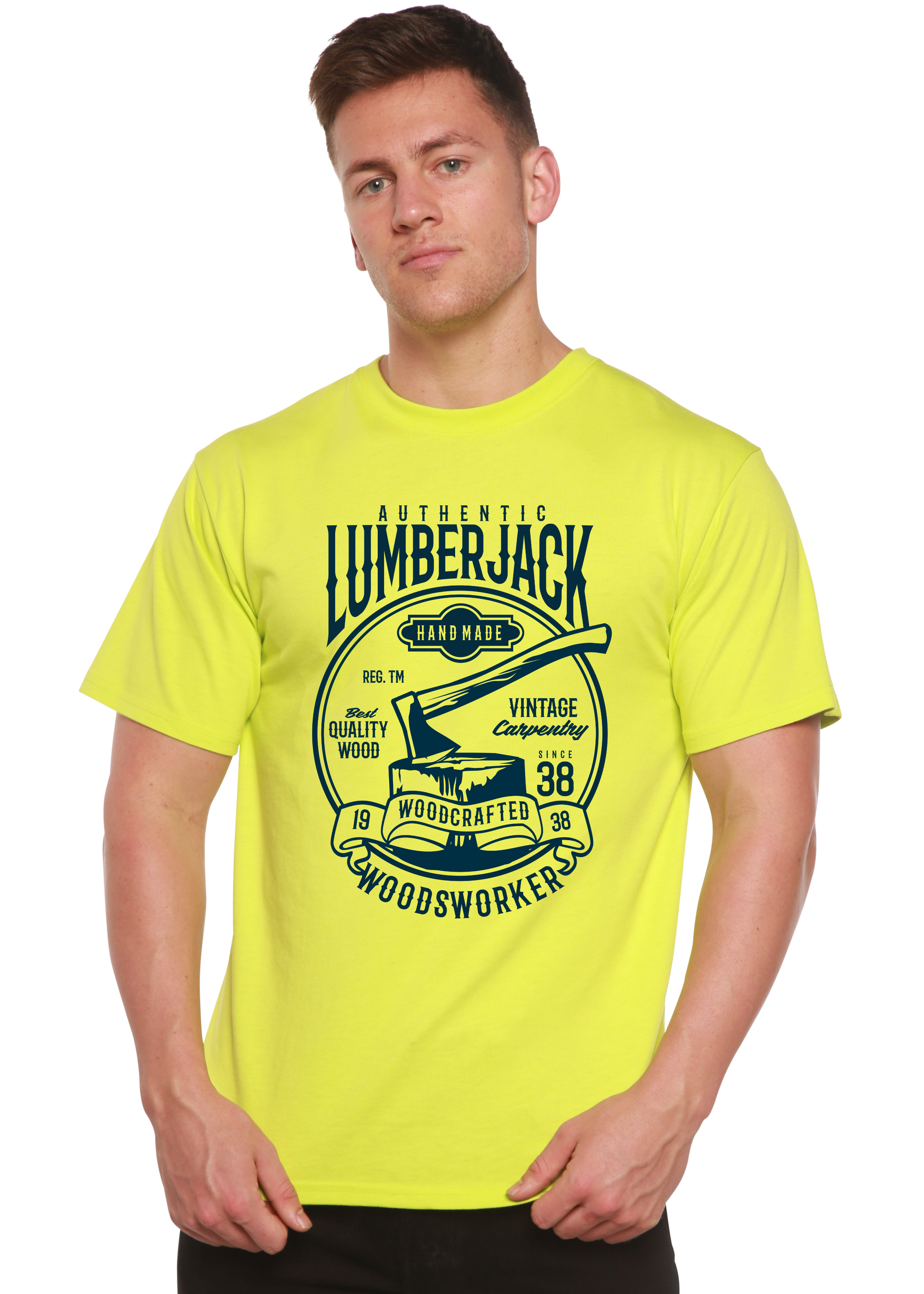 Spun Bamboo Authentic Lumberjack Men's Bamboo Viscose/Organic Cotton Short Sleeve Graphic T-Shirt — detail close-up