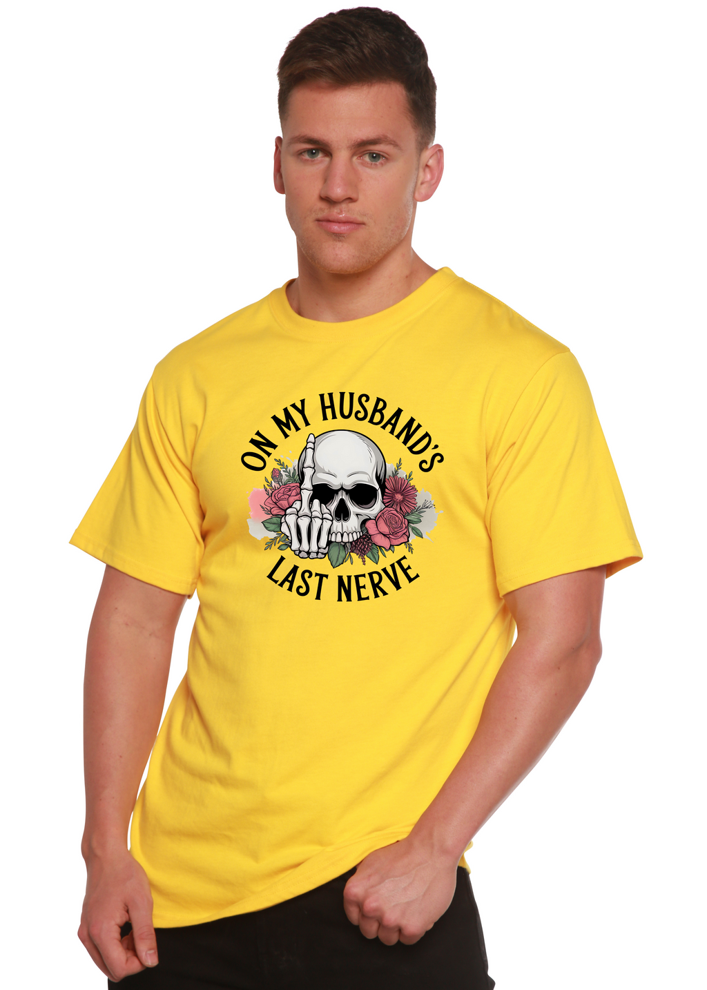 Spun Bamboo On My Husbands Last Nerve Sublimation Unisex Bamboo/Cotton Graphic T-Shirt — alternative angle