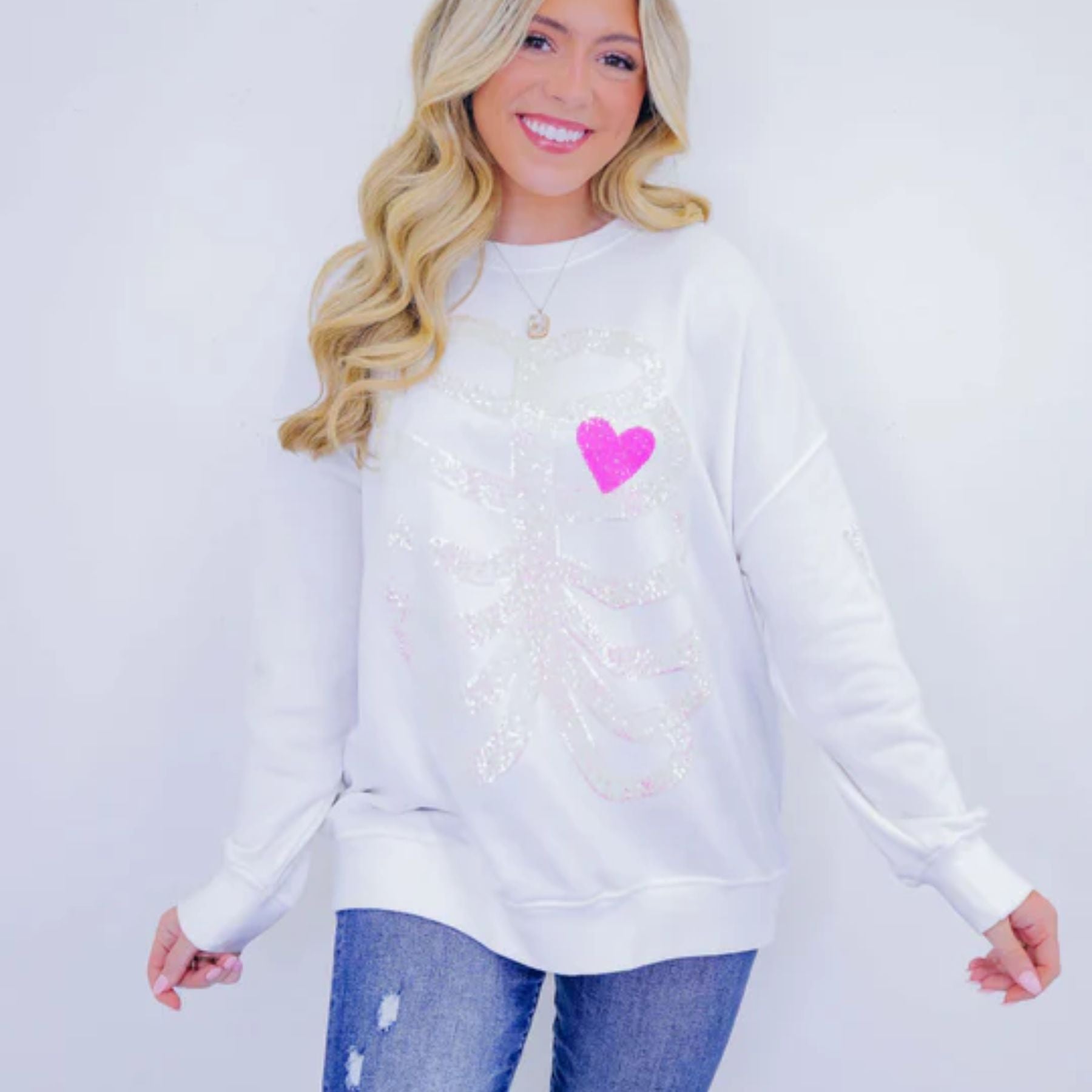 Pasimax Sequin Skeleton Halloween Sweatshirt for Women — lifestyle context