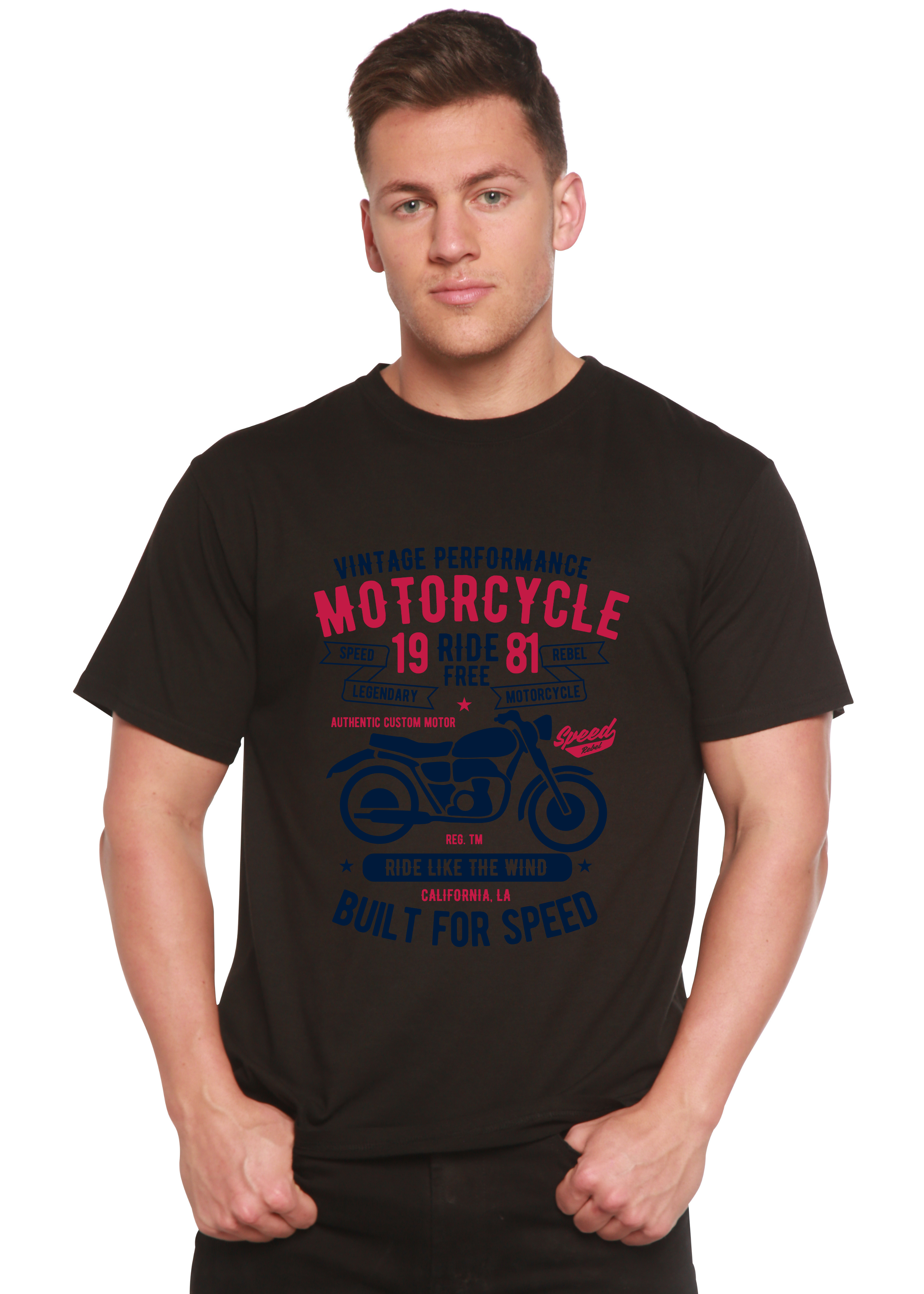 Spun Bamboo Motorcycle Ride Free Men's Bamboo Viscose/Organic Cotton Short Sleeve Graphic T-Shirt — in-use photo