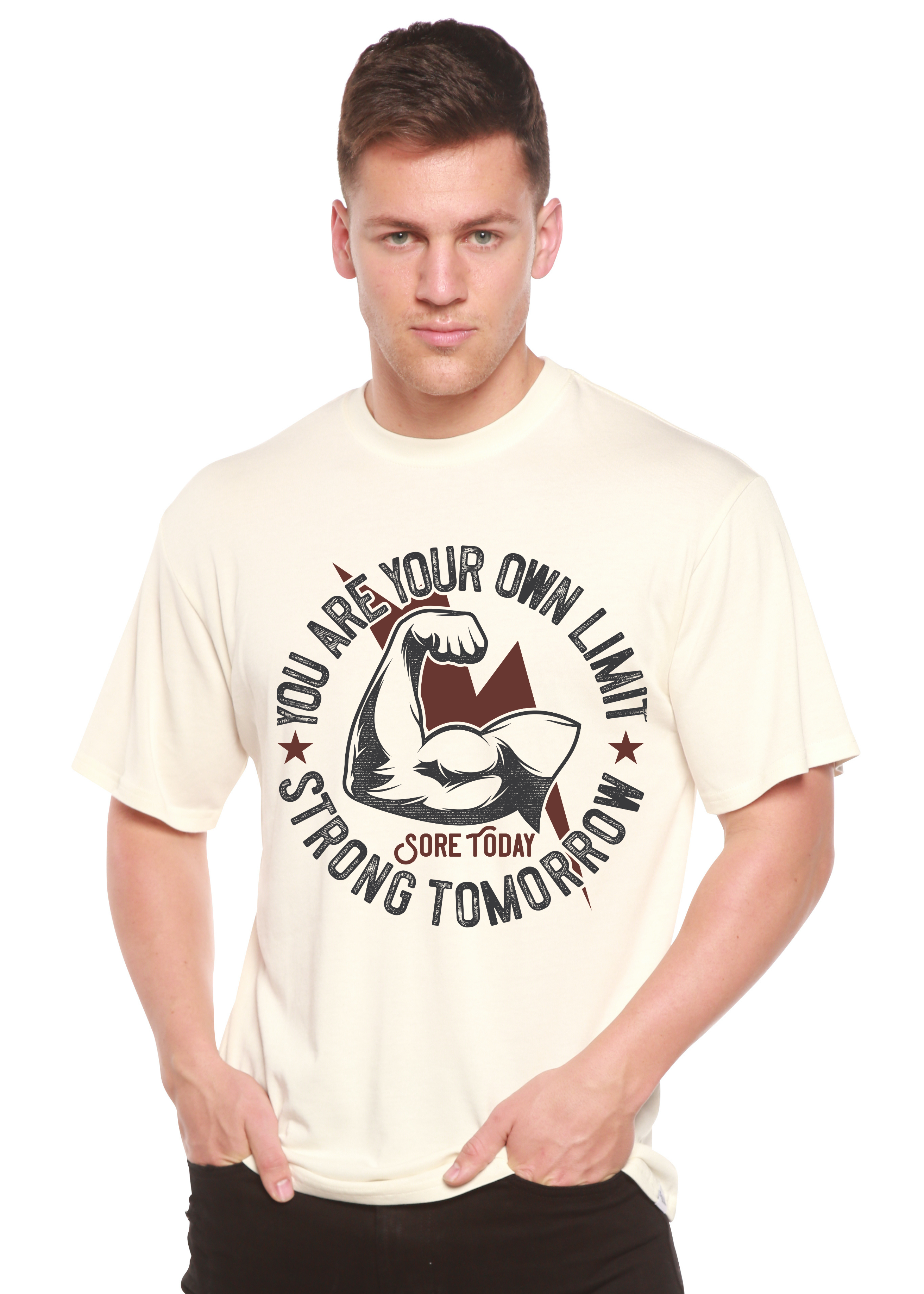 Spun Bamboo Strong Tomorrow Men's Bamboo Viscose/Organic Cotton Short Sleeve Graphic T-Shirt — detail close-up