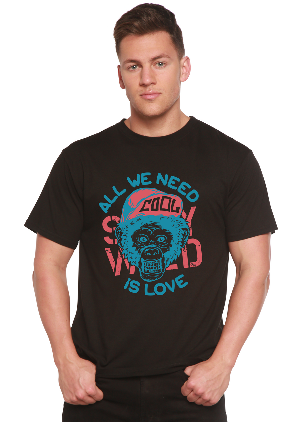 Spun Bamboo All We Need is Love Men's Bamboo Viscose/Organic Cotton Short Sleeve Graphic T-Shirt — back view