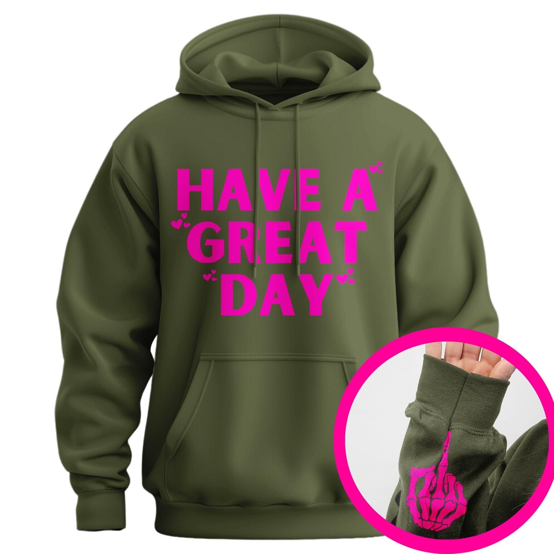 Pasimax "Have A Great Day" Middle Finger Hoodie — comparison shot