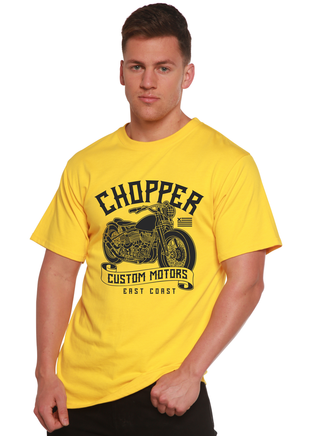 Spun Bamboo Chopper Custom Motors Men's Bamboo Viscose/Organic Cotton Short Sleeve Graphic T-Shirt — in-use photo
