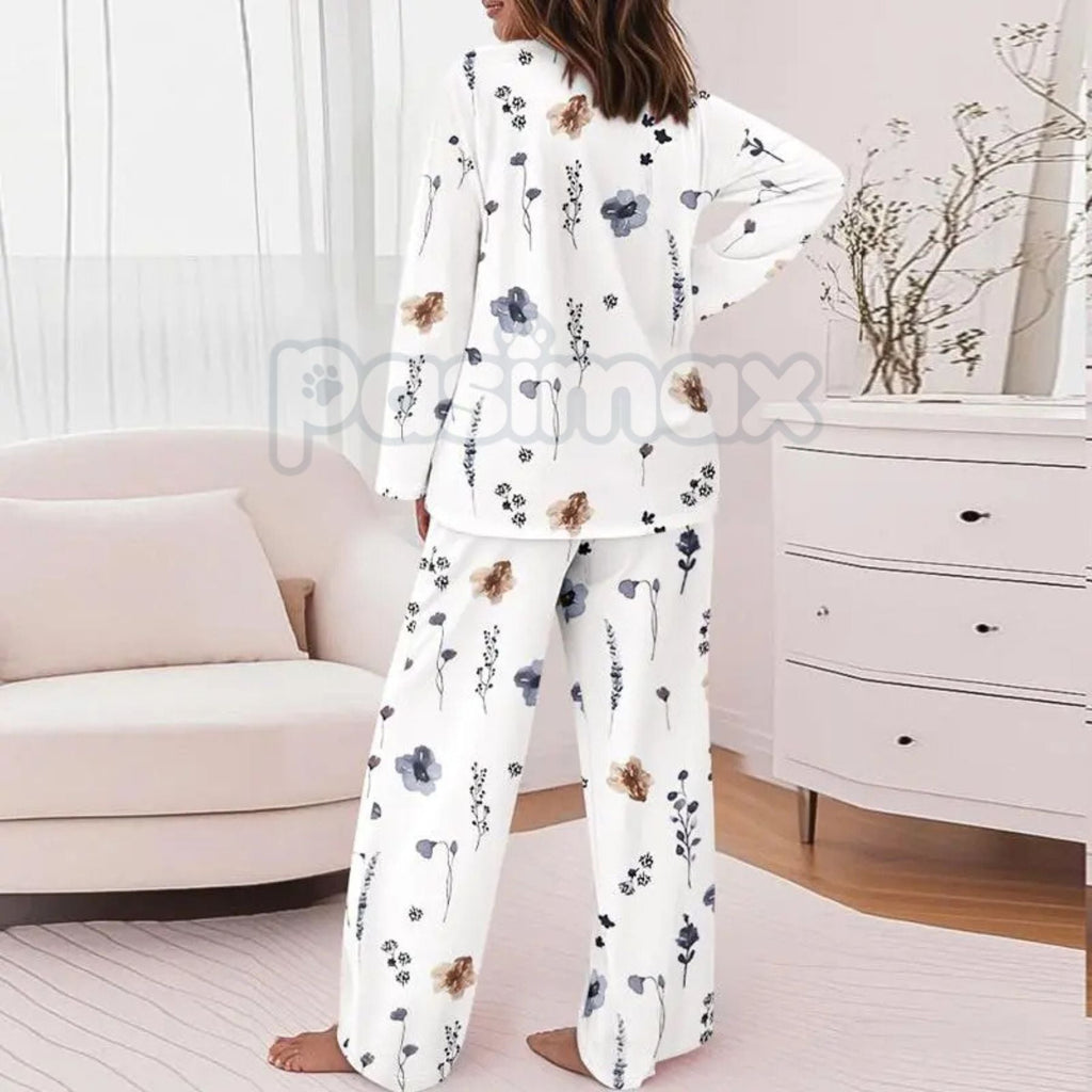 Pasimax ChicMe Women's Floral Print Lounge Set - Long Sleeve Top & Casual Pants with Pockets, Comfortable Home Wear — in-use 
