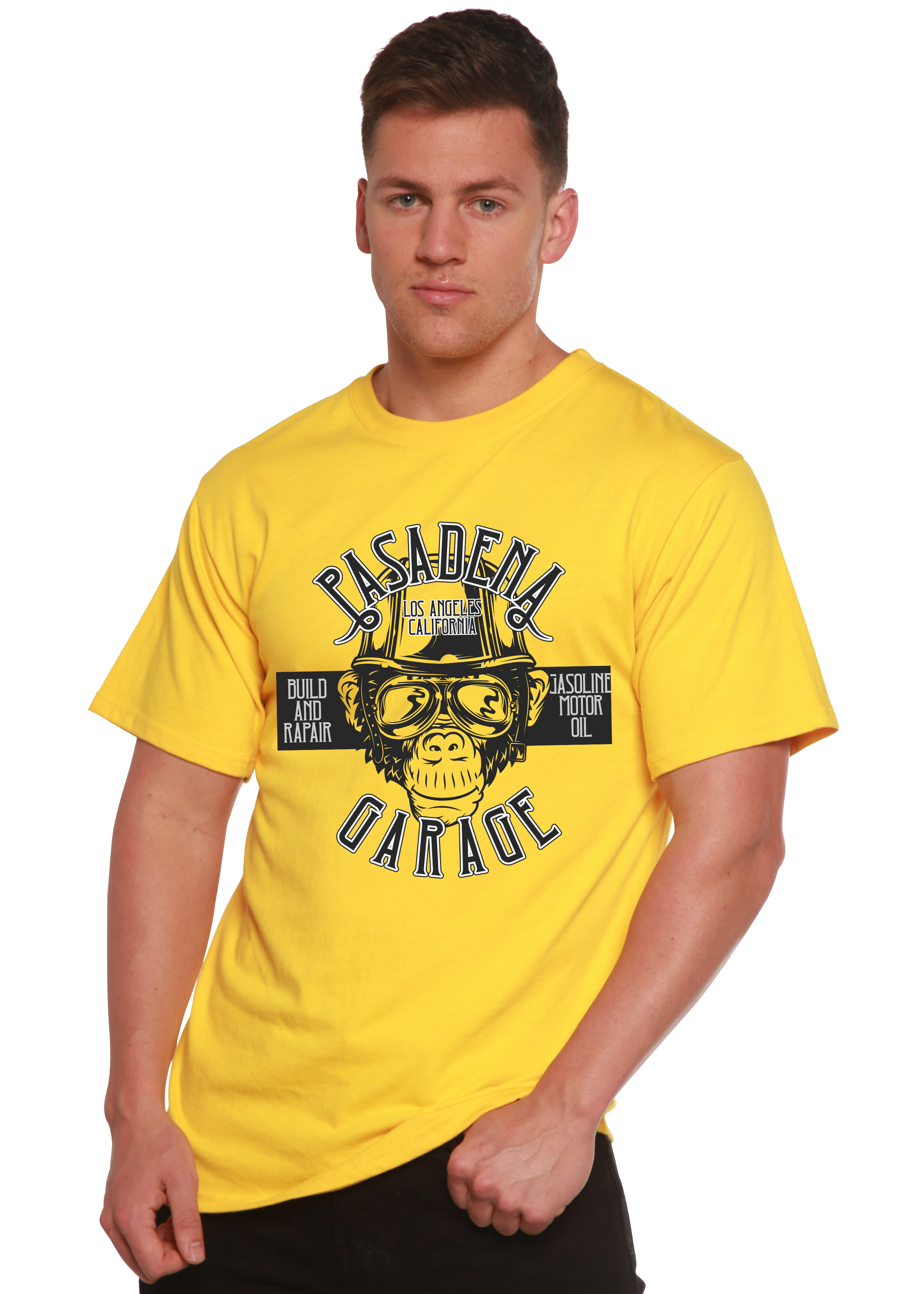 Spun Bamboo Pasadena Garage Men's Bamboo Viscose/Organic Cotton Short Sleeve Graphic T-Shirt — lifestyle context