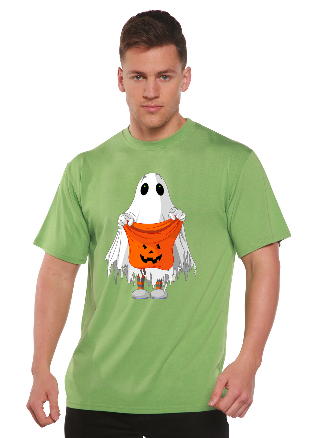 Spun Bamboo Boo Halloween Men's Bamboo Viscose/Organic Cotton Short Sleeve Graphic T-Shirt — lifestyle context