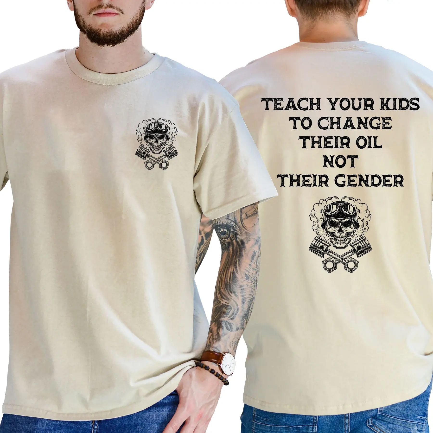 Pasimax Teach Your Kids To Change Their Oil Not Their Gender T-Shirt — in-use photo