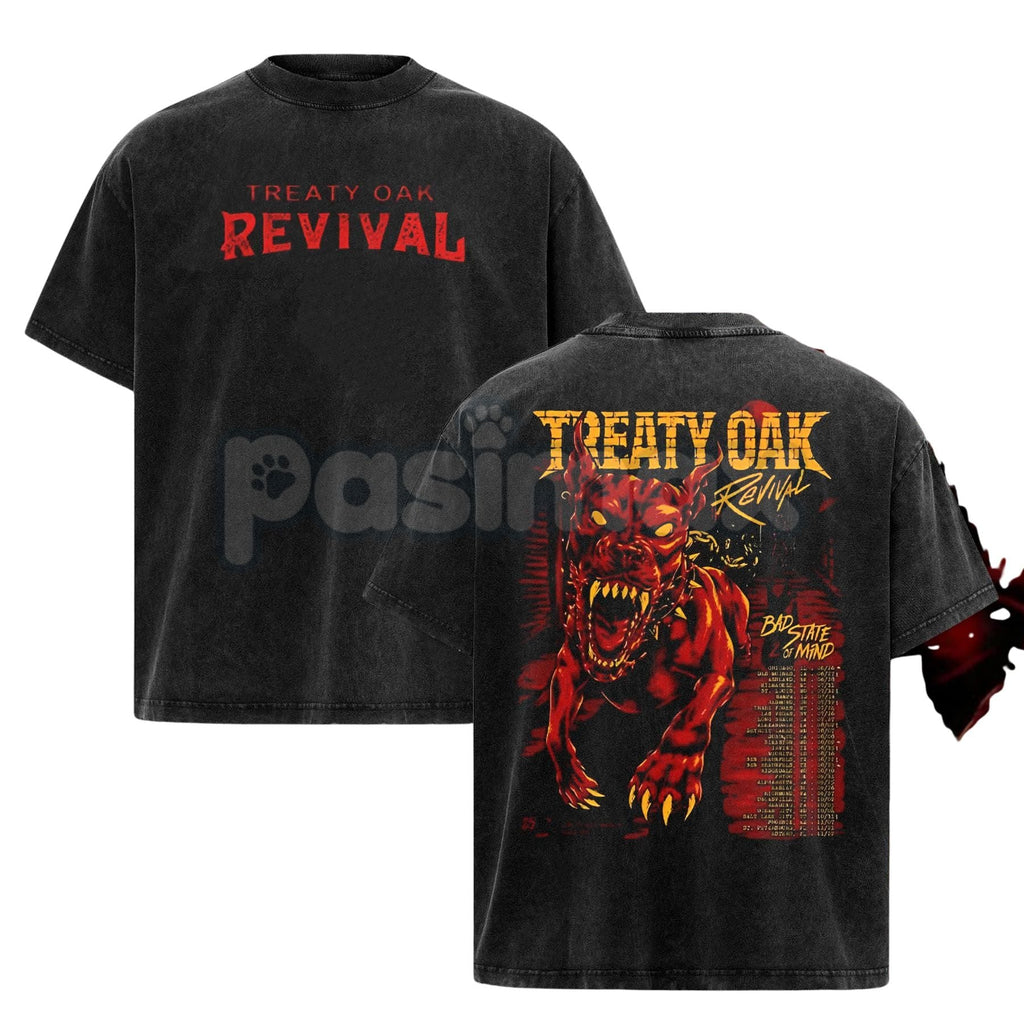 Pasimax Retro Treaty Oak Revival T-Shirt – Vintage Rock Band Graphic Tee, Rock Music Lover Shirt — in-use photo