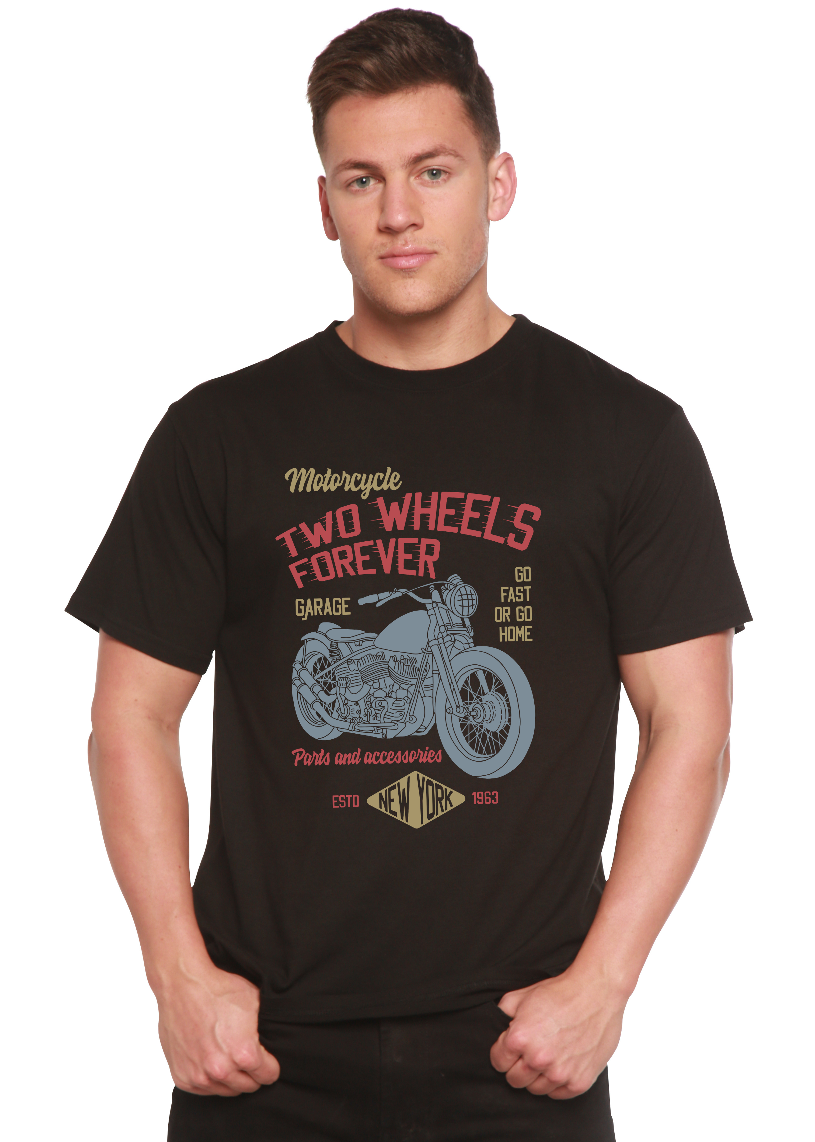 Spun Bamboo Two Wheels Forever Men's Bamboo Viscose/Organic Cotton Short Sleeve Graphic T-Shirt — main product shot
