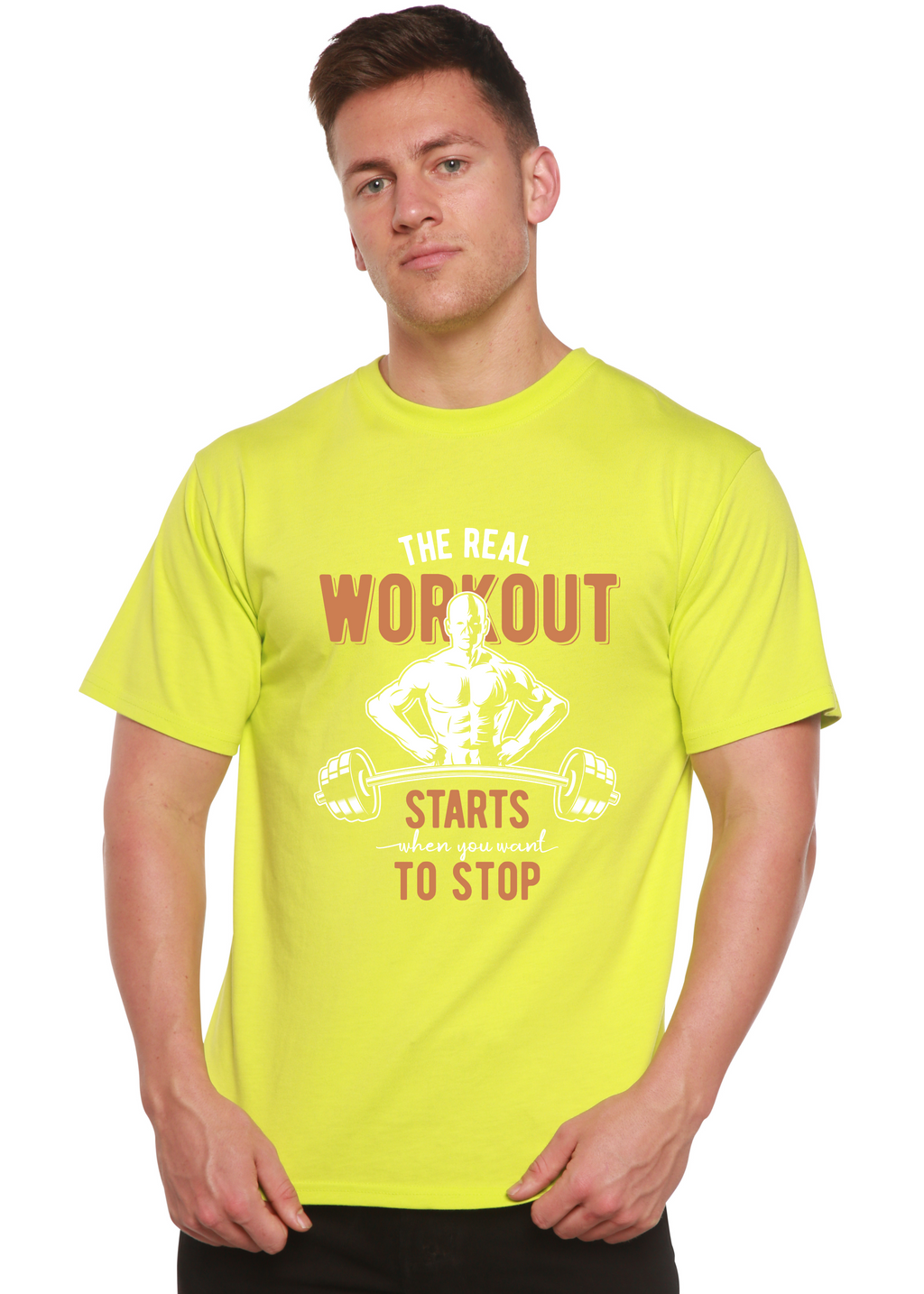 Spun Bamboo The Real Workout Men's Bamboo Viscose/Organic Cotton Short Sleeve Graphic T-Shirt — in-use photo
