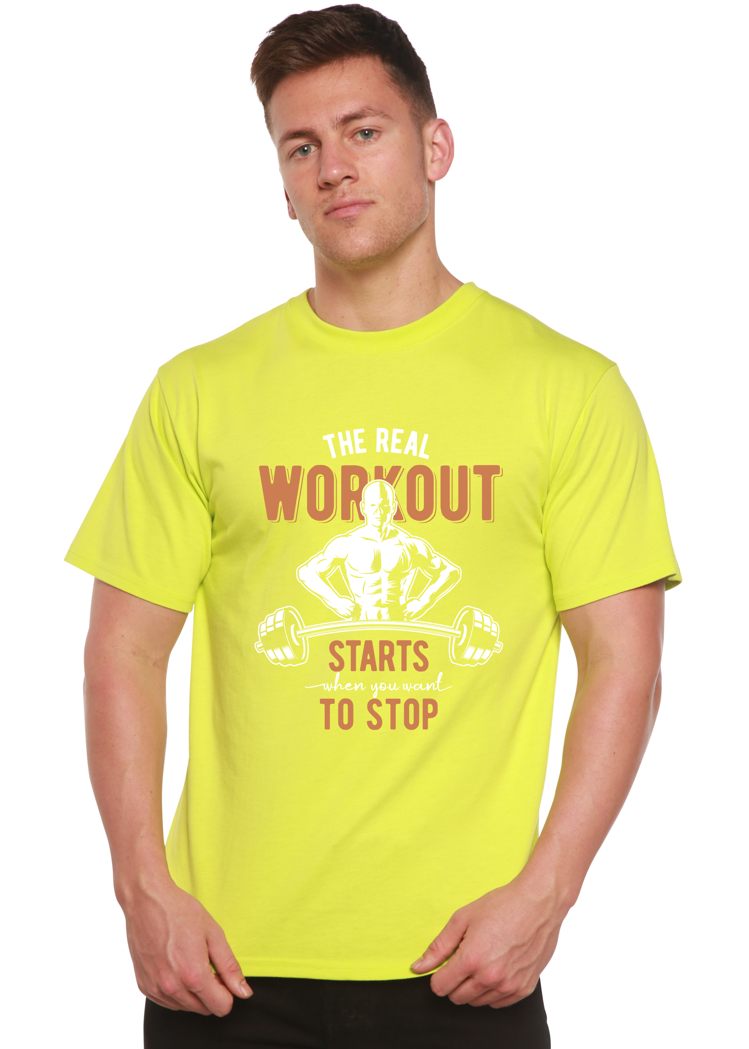 Spun Bamboo The Real Workout Men's Bamboo Viscose/Organic Cotton Short Sleeve Graphic T-Shirt — in-use photo