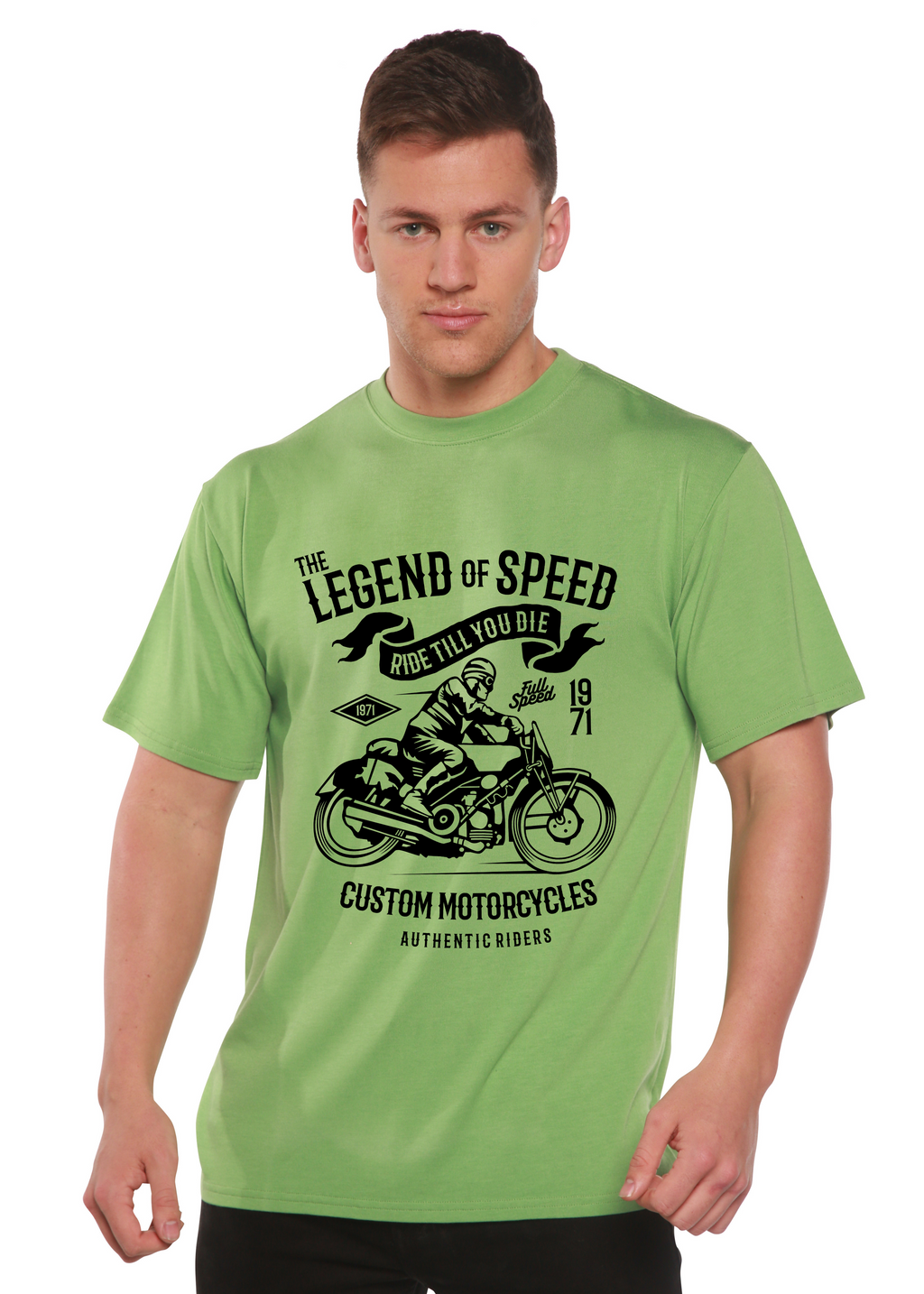 Spun Bamboo The Legend of Speed Spun Bamboo® Men's Bamboo Viscose/Organic Cotton Short Sleeve Graphic T-Shirt — detail close-