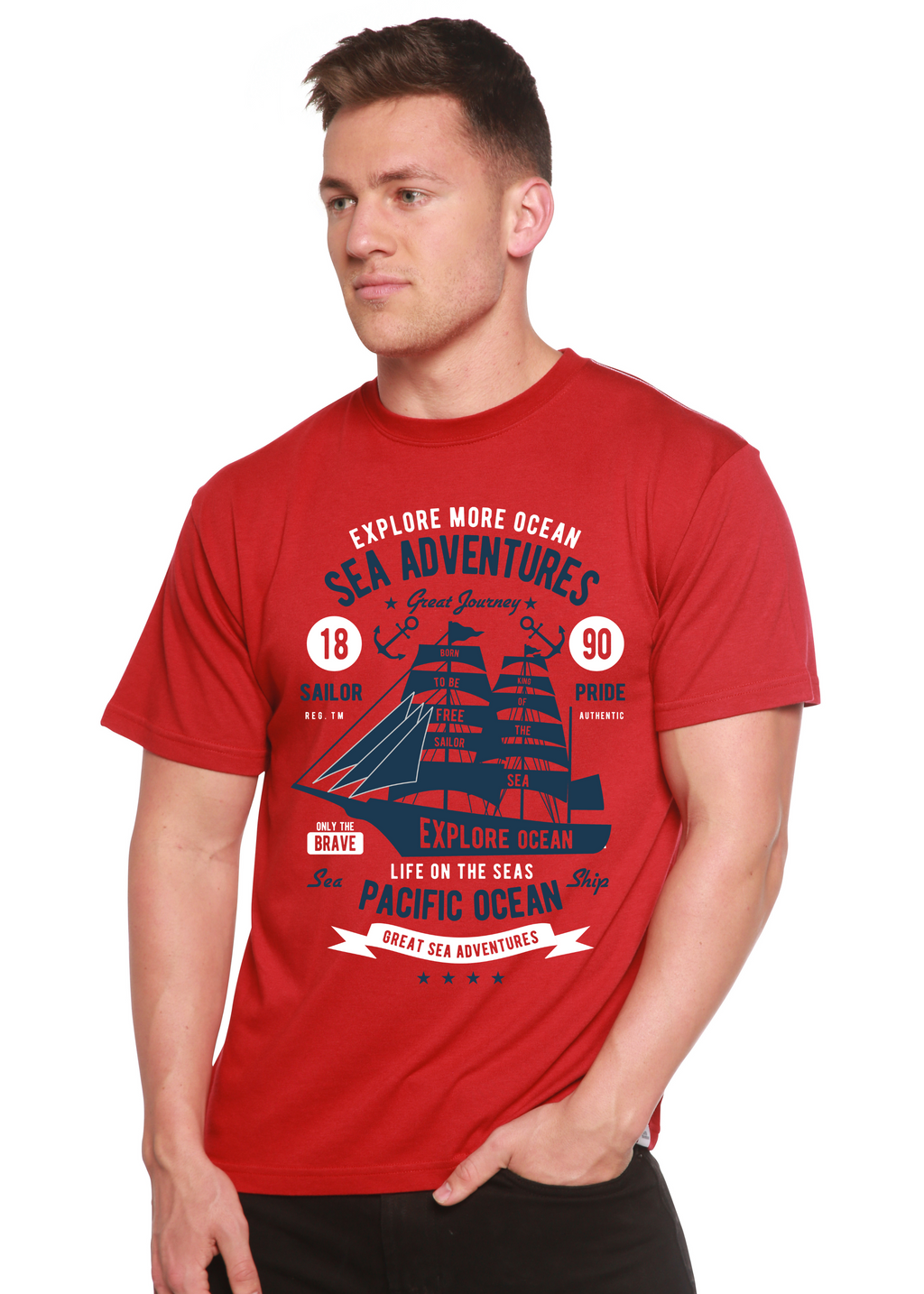 Spun Bamboo Sea Adventures Spun Bamboo® Men's Bamboo Viscose/Organic Cotton Short Sleeve Graphic T-Shirt — in-use photo