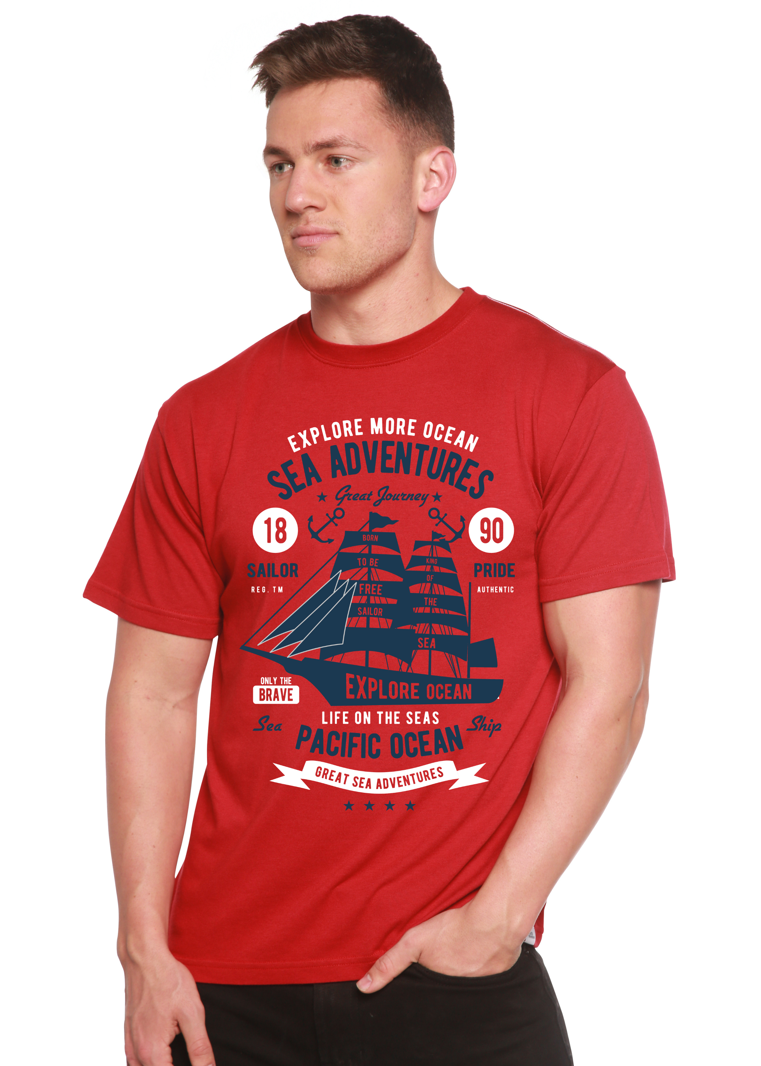 Spun Bamboo Sea Adventures Spun Bamboo® Men's Bamboo Viscose/Organic Cotton Short Sleeve Graphic T-Shirt — in-use photo