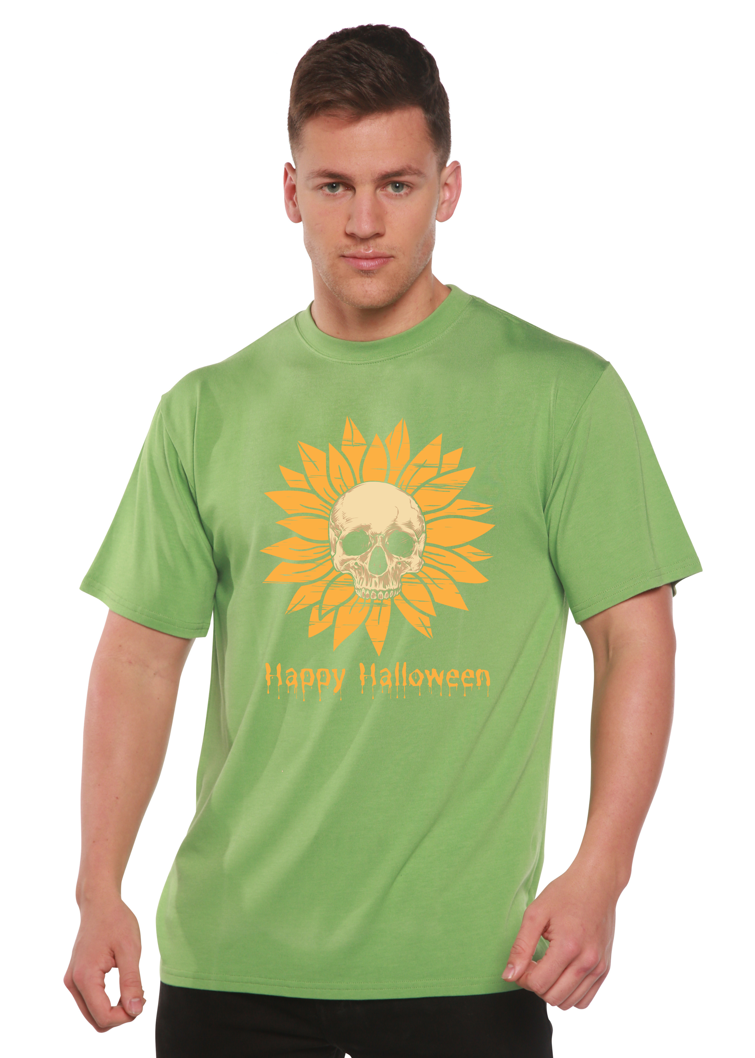 Spun Bamboo Happy Halloween Day Men's Bamboo Viscose/Organic Cotton Short Sleeve Graphic T-Shirt — color detail