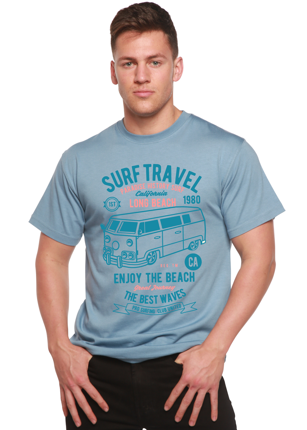 Spun Bamboo Surf Travel Spun Bamboo® Men's Bamboo Viscose/Organic Cotton Short Sleeve Graphic T-Shirt — in-use photo