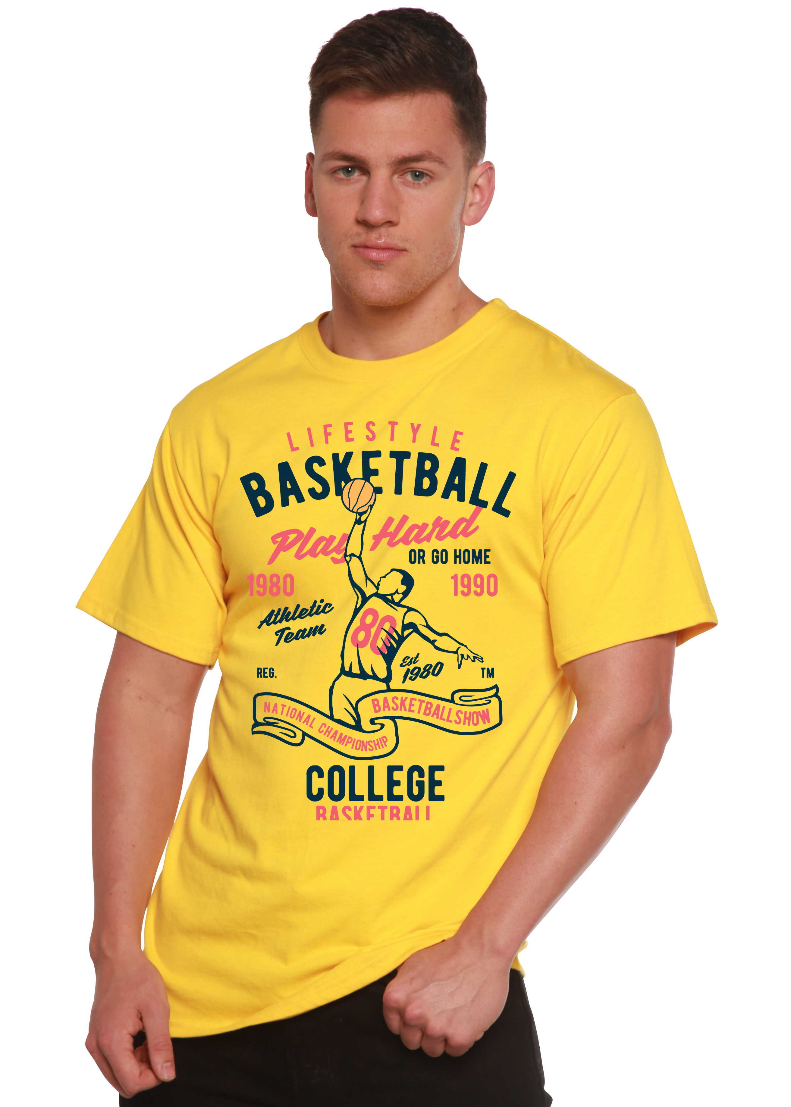 Spun Bamboo Life Style Basketball Men's Bamboo Viscose/Organic Cotton Short Sleeve Graphic T-Shirt — in-use photo