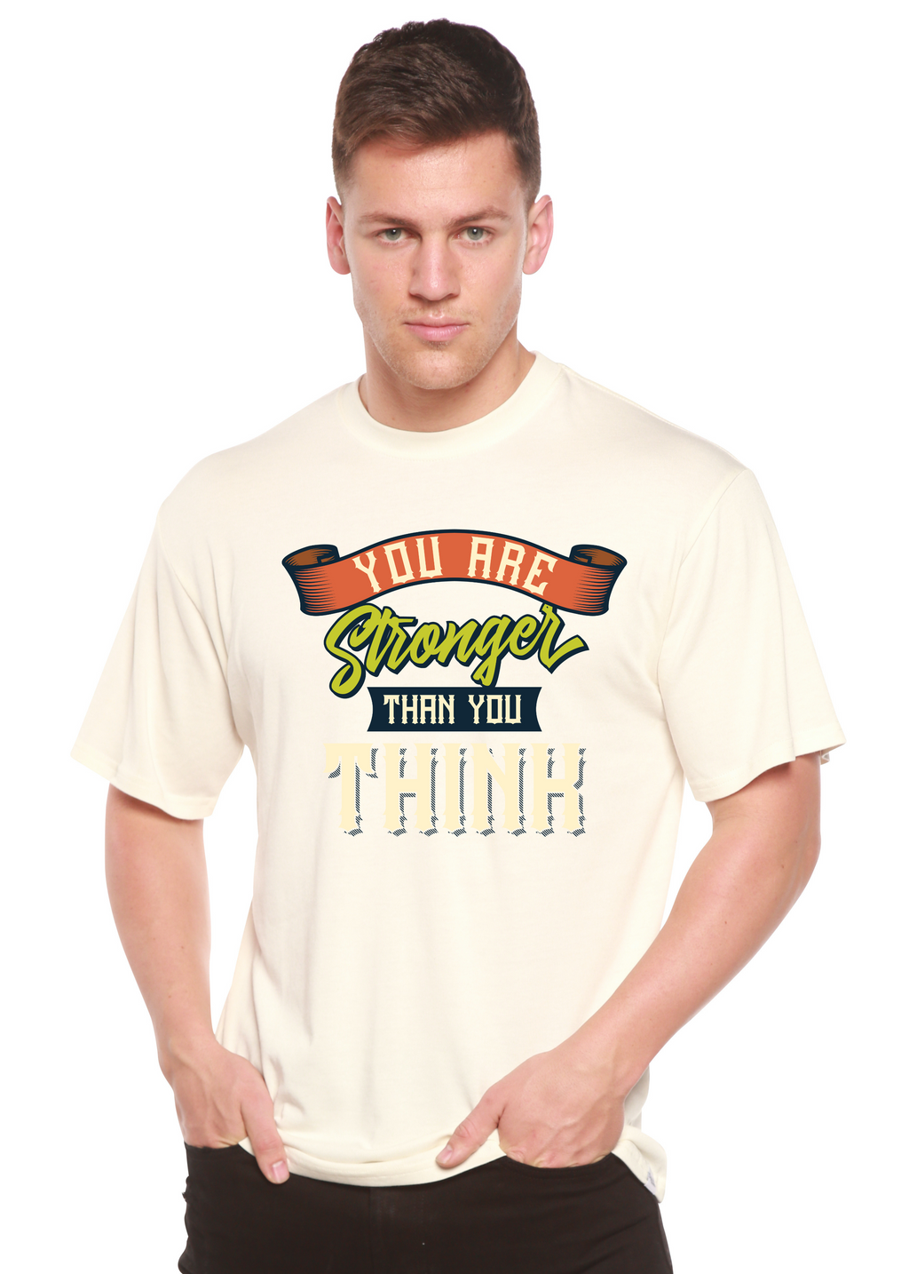 Spun Bamboo You Are Stronger Than You Think Men's Bamboo Viscose/Organic Cotton Short Sleeve Graphic T-Shirt — in-use photo