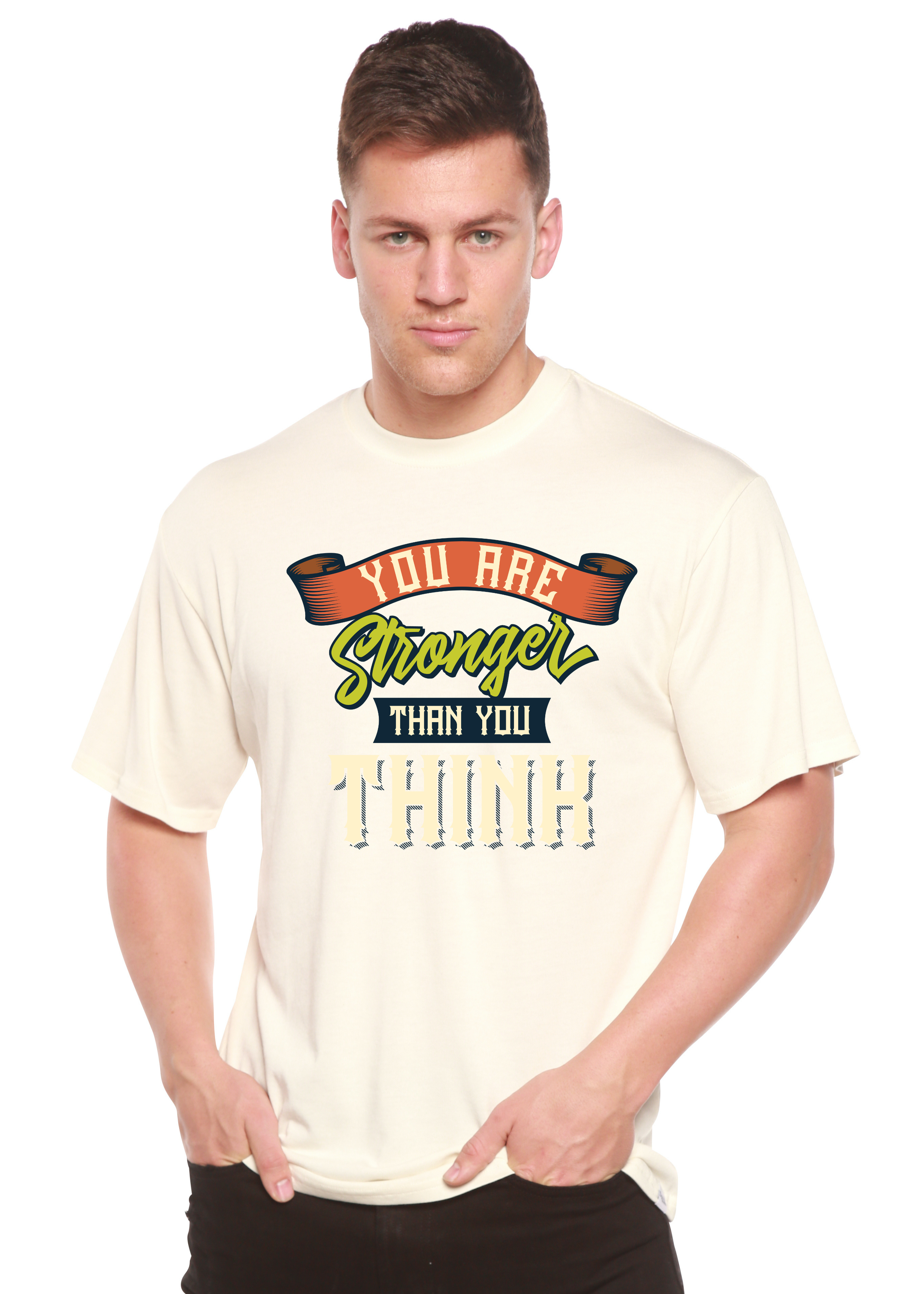 Spun Bamboo You Are Stronger Than You Think Men's Bamboo Viscose/Organic Cotton Short Sleeve Graphic T-Shirt — in-use photo